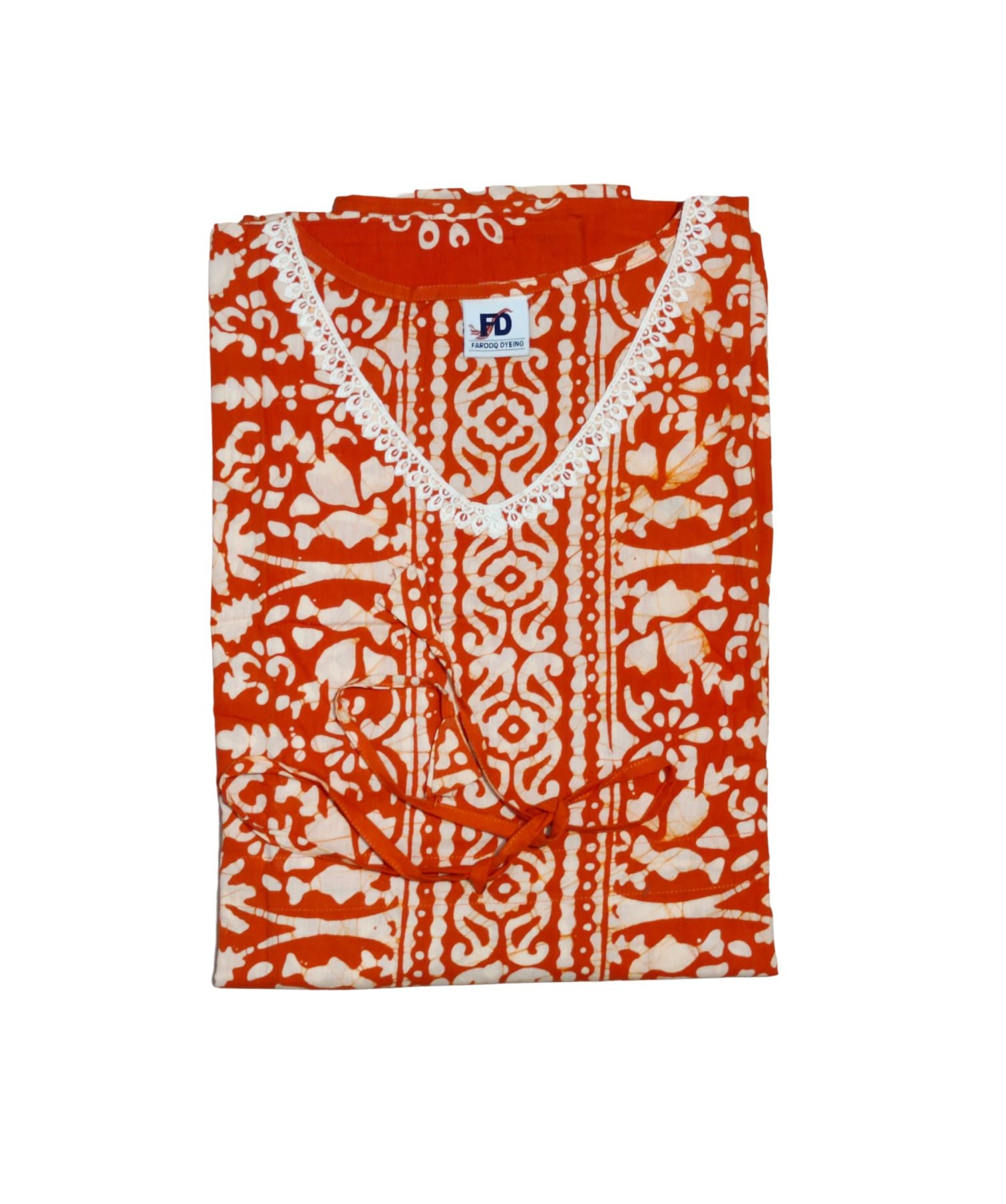 Bombay Batik Pure Cotton Kaftan Hand Block Printing – Orange Colour