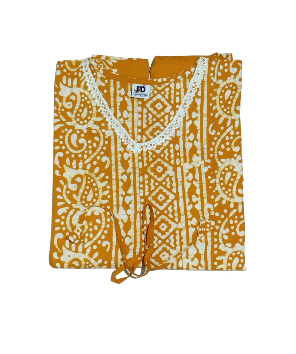 Bombay Batik Pure Cotton Kaftan Hand Block Printing – Yellow Colour
