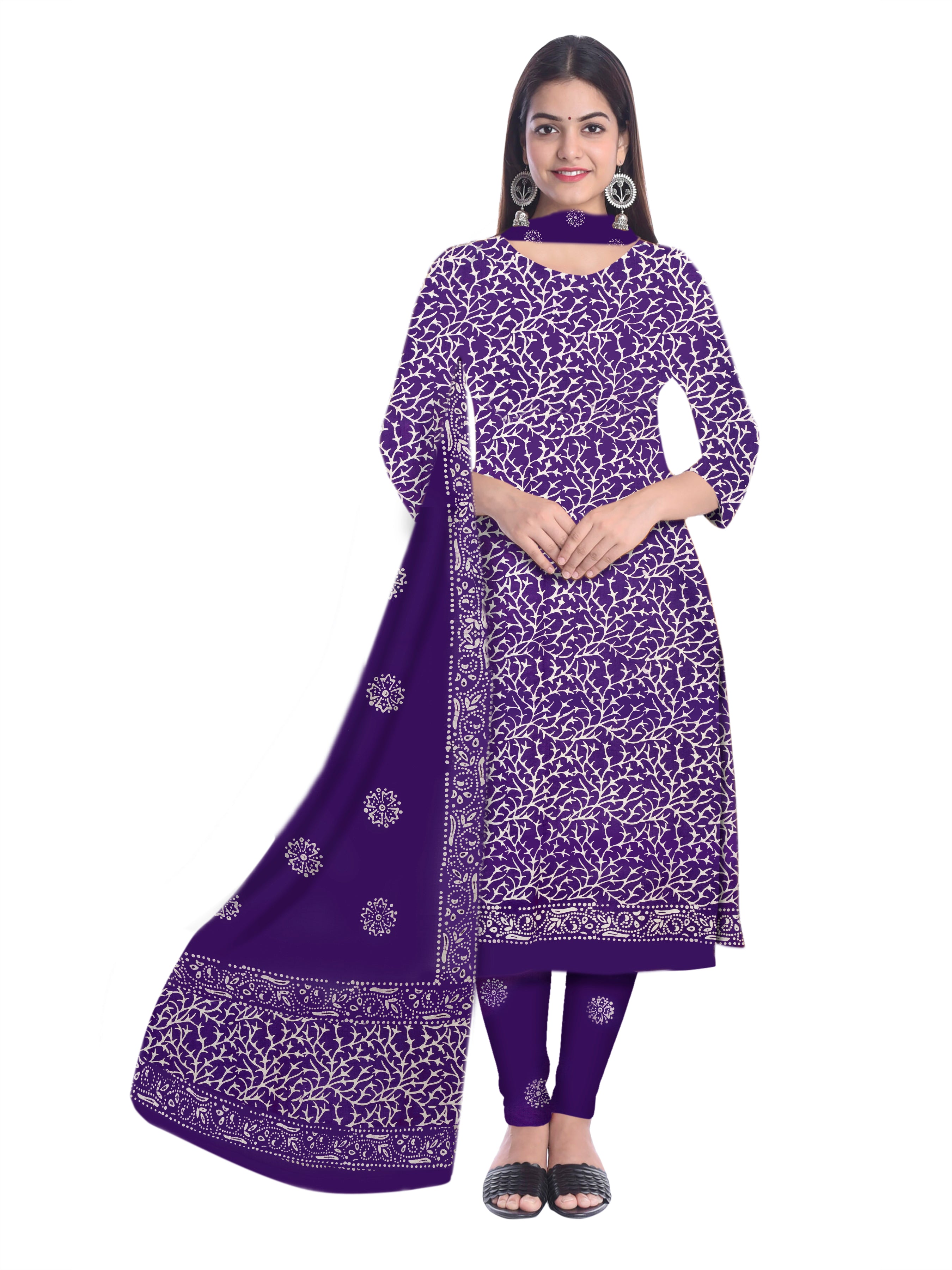 Purple Unstitched  Printed Salwar Suit With Dupatta
