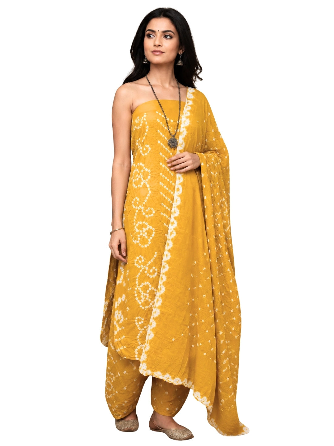 Pure Cotton Handcrafted Bandhani Suit Set With Dupatta – Mustard Rajkot Collection