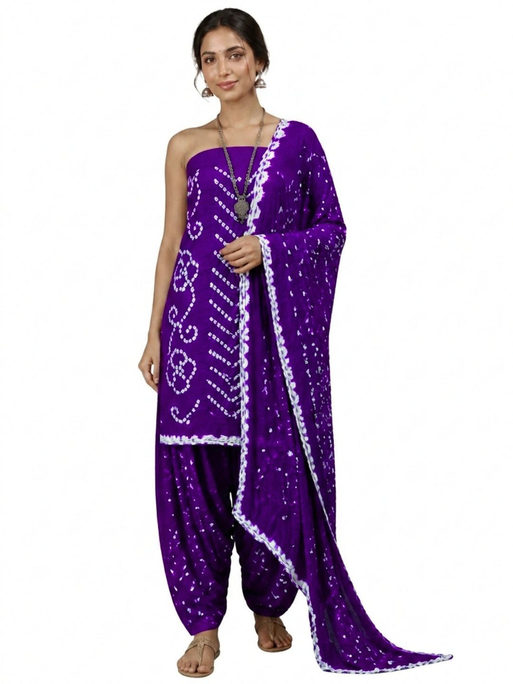 Pure Cotton Handcrafted Bandhani Suit Set With Dupatta – Purple Rajkot Collection