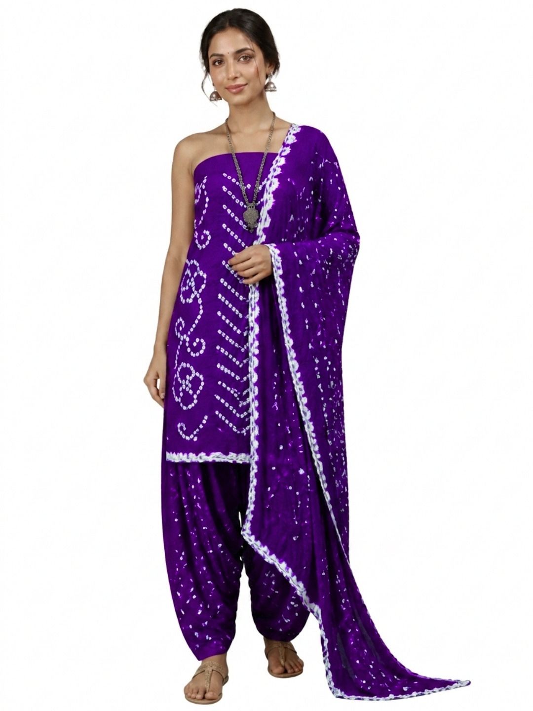 Pure Cotton Handcrafted Bandhani Suit Set With Dupatta – Purple Rajkot Collection