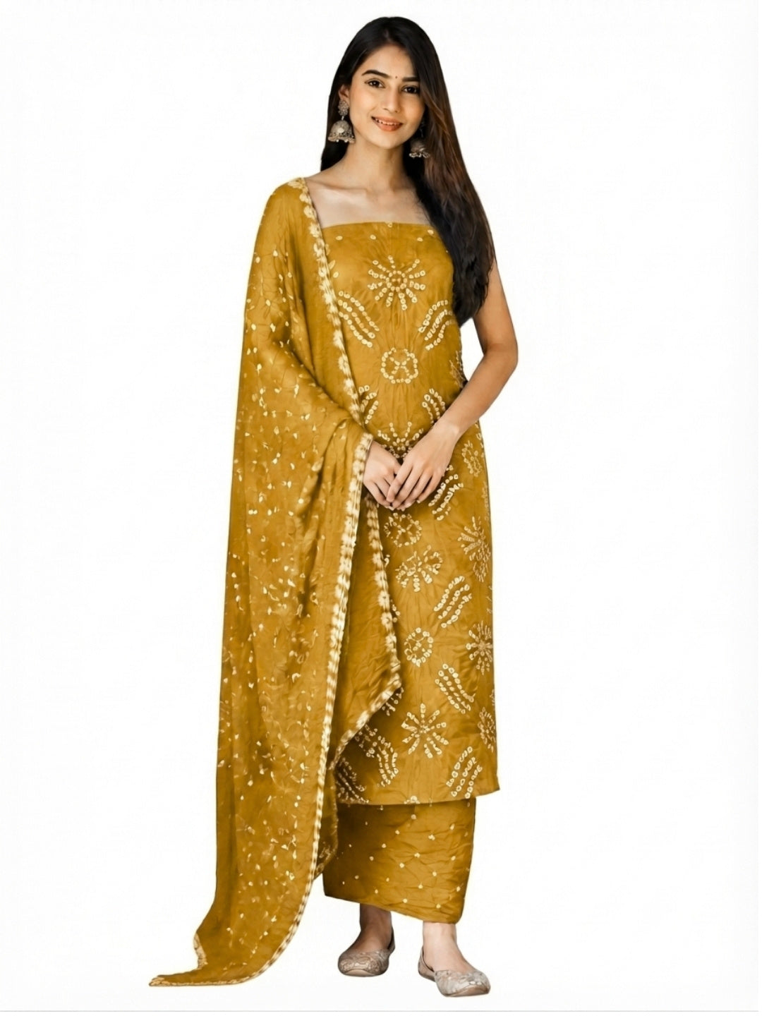 Pure Cotton Handcrafted Bandhani Suit Set With Dupatta – Mustard Yellow Tie-Dye