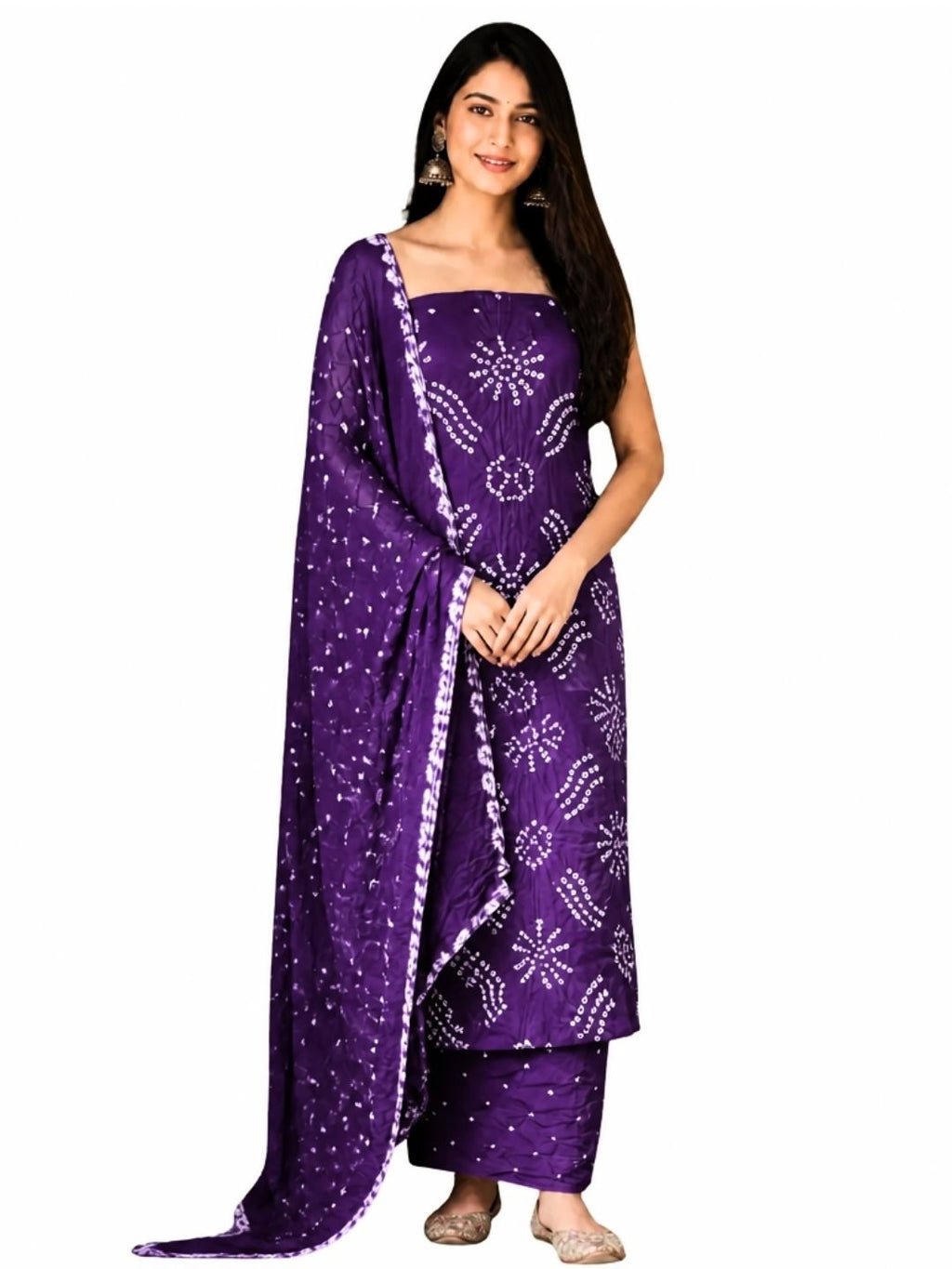 Pure Cotton Handcrafted Bandhani Suit Set With Dupatta – Purple Tie-Dye