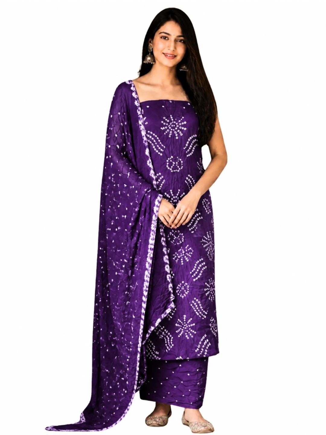 Pure Cotton Handcrafted Bandhani Suit Set With Dupatta – Purple Tie-Dye