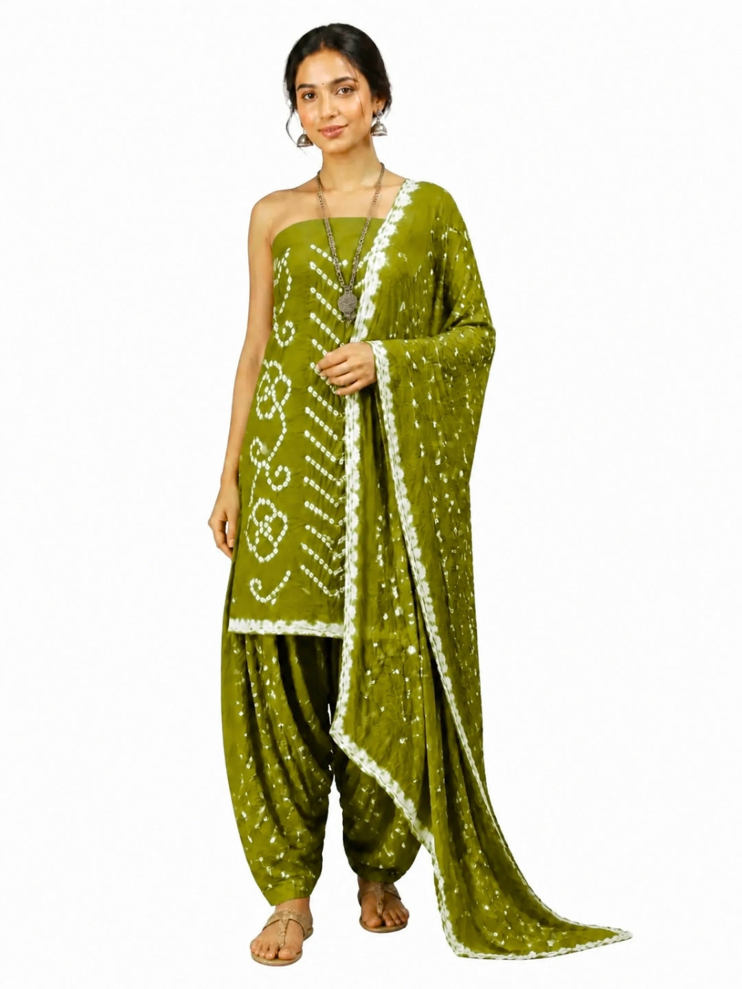 Pure Cotton Handcrafted Bandhani Suit Set With Dupatta – Khaki Rajkot Collection
