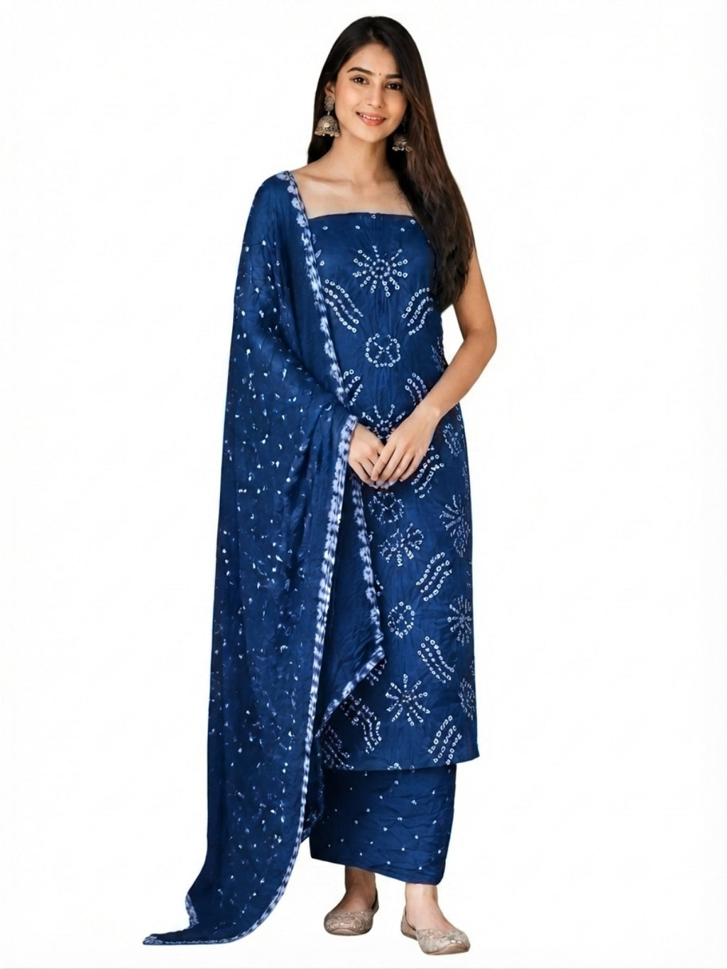 Pure Cotton Handcrafted Bandhani Suit Set With Dupatta – Blue Tie-Dye
