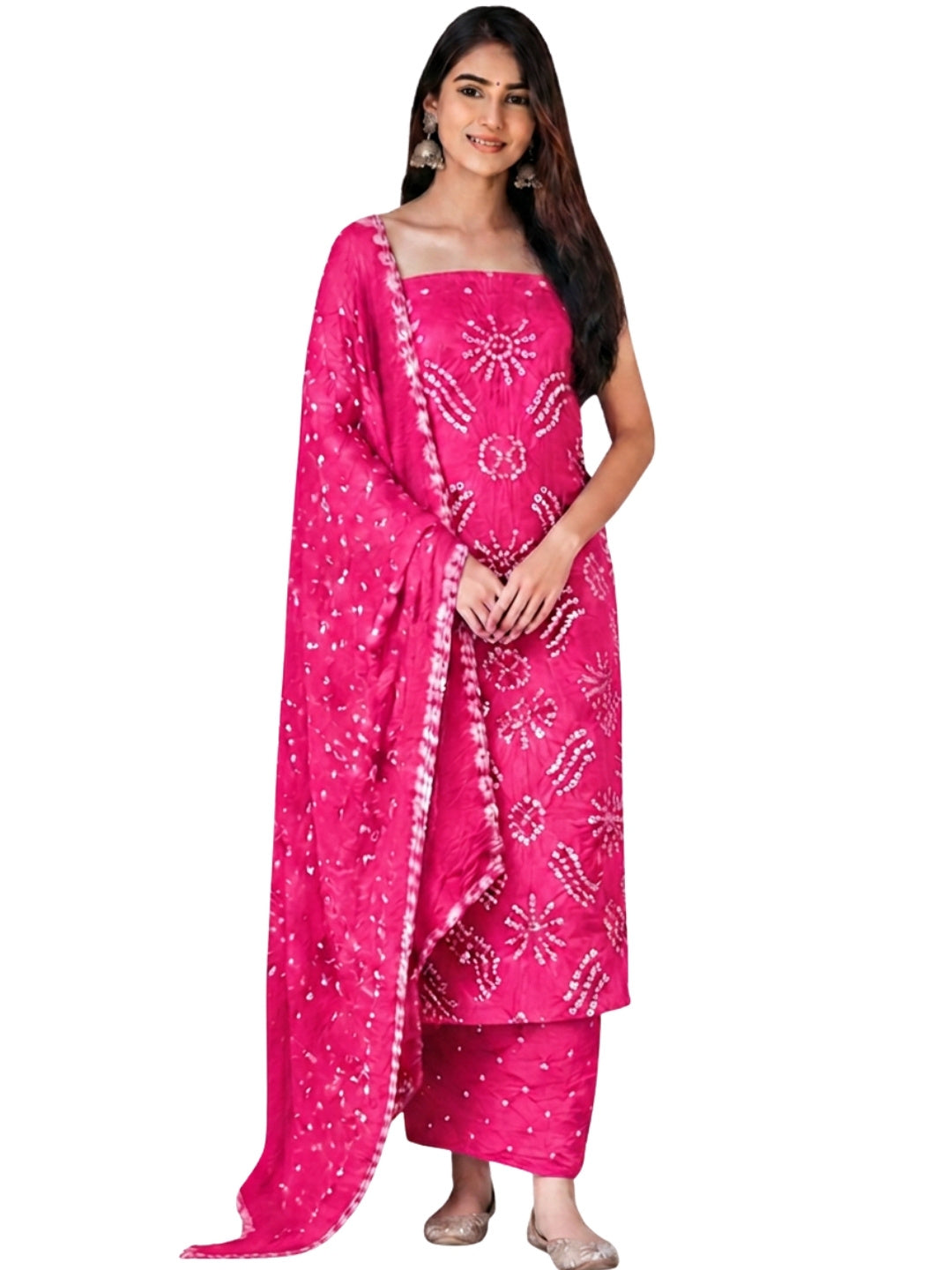 Pure Cotton Handcrafted Bandhani Suit Set With Dupatta – Pink Tie-Dye