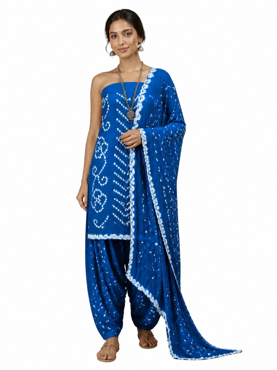 Pure Cotton Handcrafted Bandhani Suit Set With Dupatta – Blue Rajkot Collection