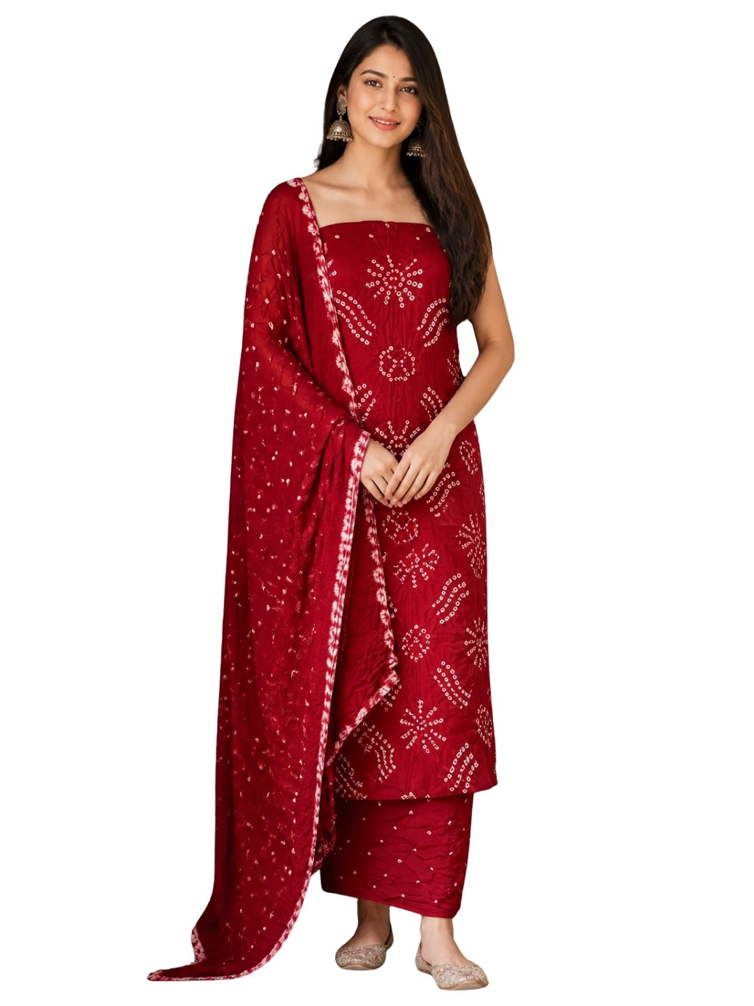 Pure Cotton Handcrafted Bandhani Suit Set With Dupatta – Red Tie-Dye