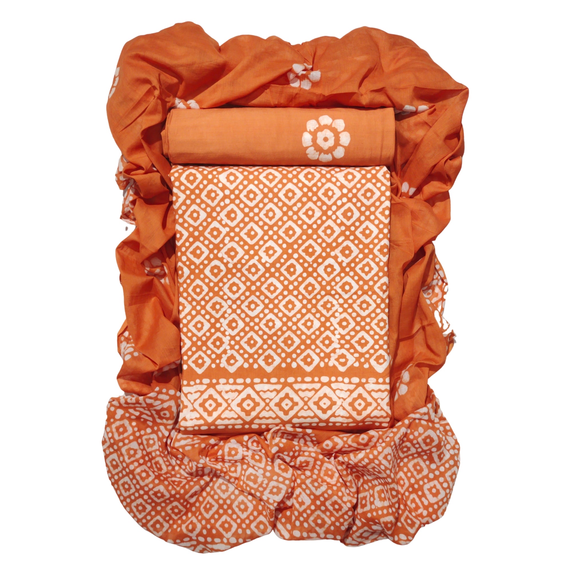 Peach Unstitched  Printed Salwar Suit With Dupatta