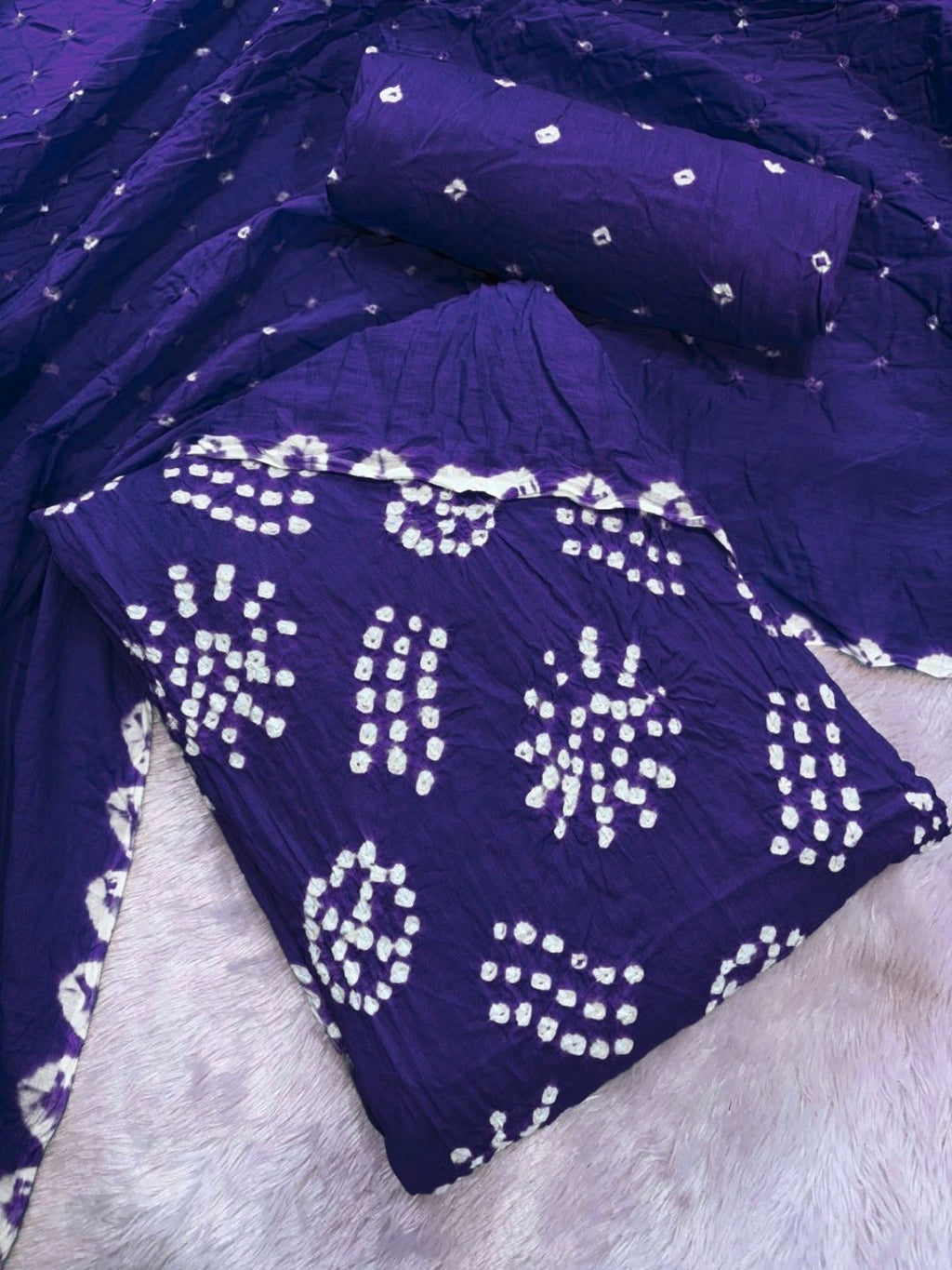 Pure Cotton Handcrafted Bandhani Suit Set With Dupatta – Purple Tie-Dye