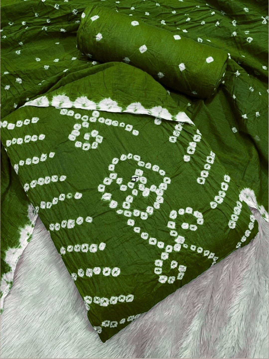 Pure Cotton Handcrafted Bandhani Suit Set With Dupatta – Olive Green Rajkot Collection
