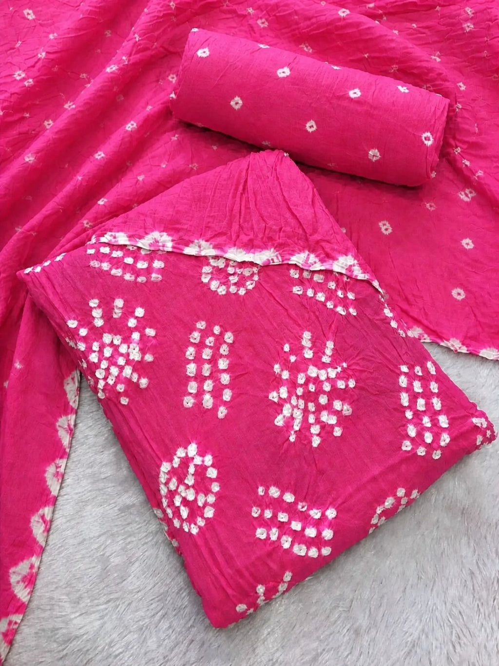 Pure Cotton Handcrafted Bandhani Suit Set With Dupatta – Pink Tie-Dye