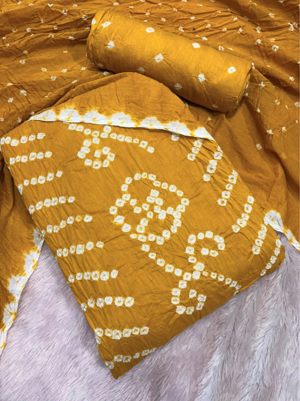 Pure Cotton Handcrafted Bandhani Suit Set With Dupatta – Mustard Rajkot Collection