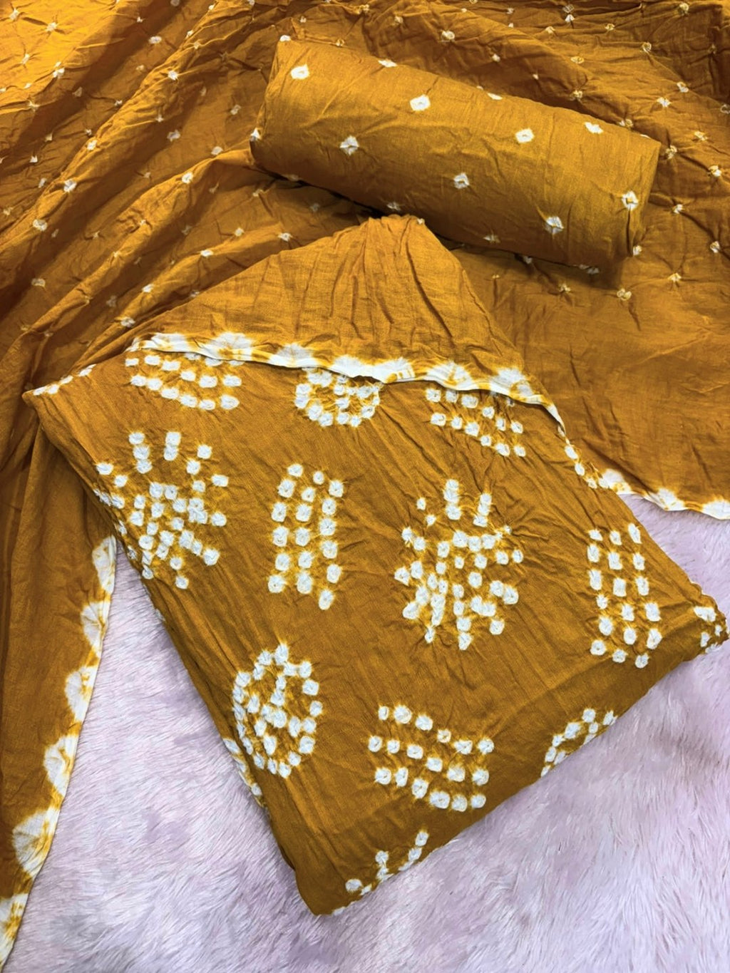 Pure Cotton Handcrafted Bandhani Suit Set With Dupatta – Mustard Yellow Tie-Dye