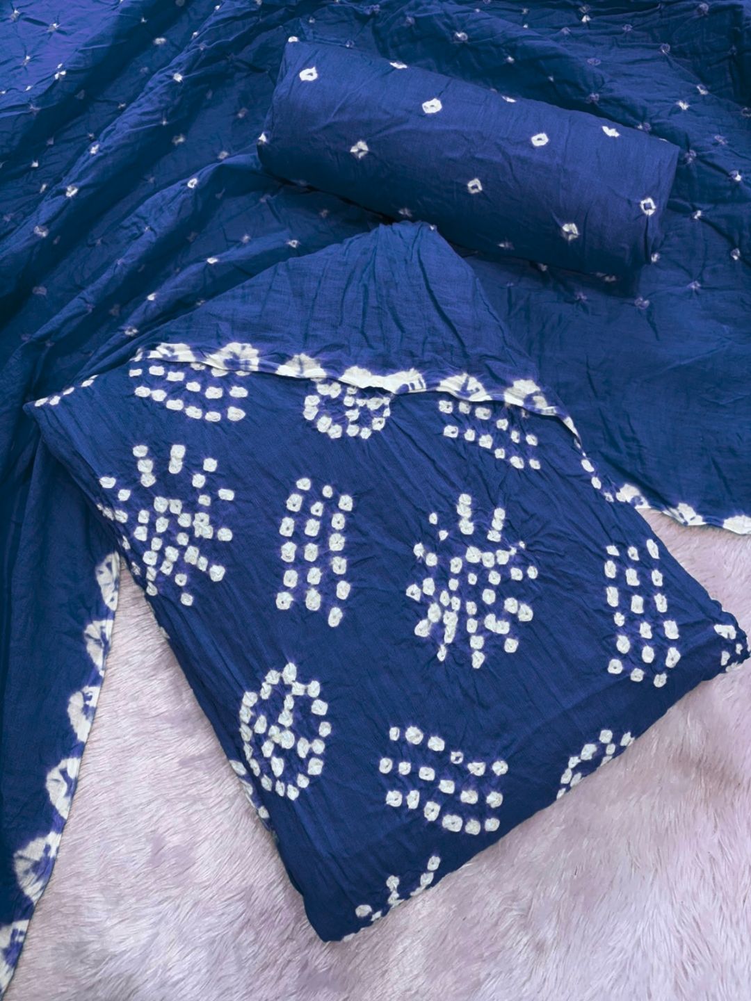 Pure Cotton Handcrafted Bandhani Suit Set With Dupatta – Blue Tie-Dye