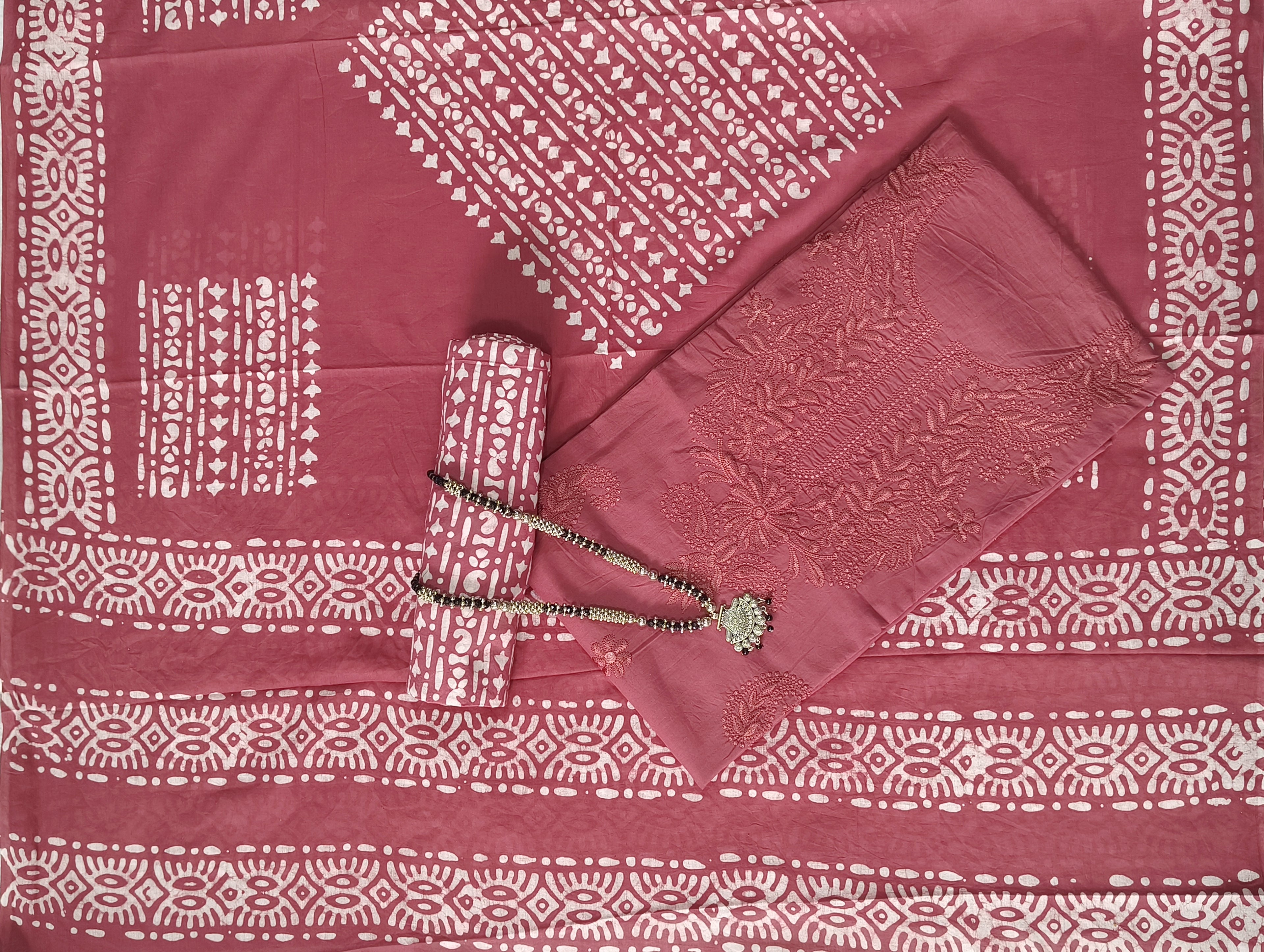 Bombay Batik Pure Cotton Dress Material Heritage Batik-Lucknowi Craft Fusion – Carrot Batik