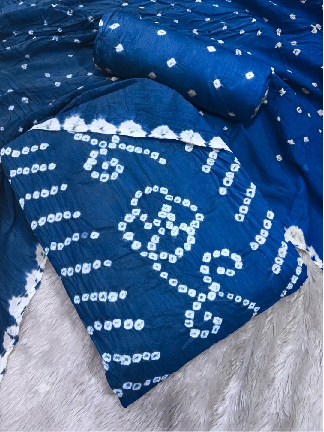 Pure Cotton Handcrafted Bandhani Suit Set With Dupatta – Blue Rajkot Collection