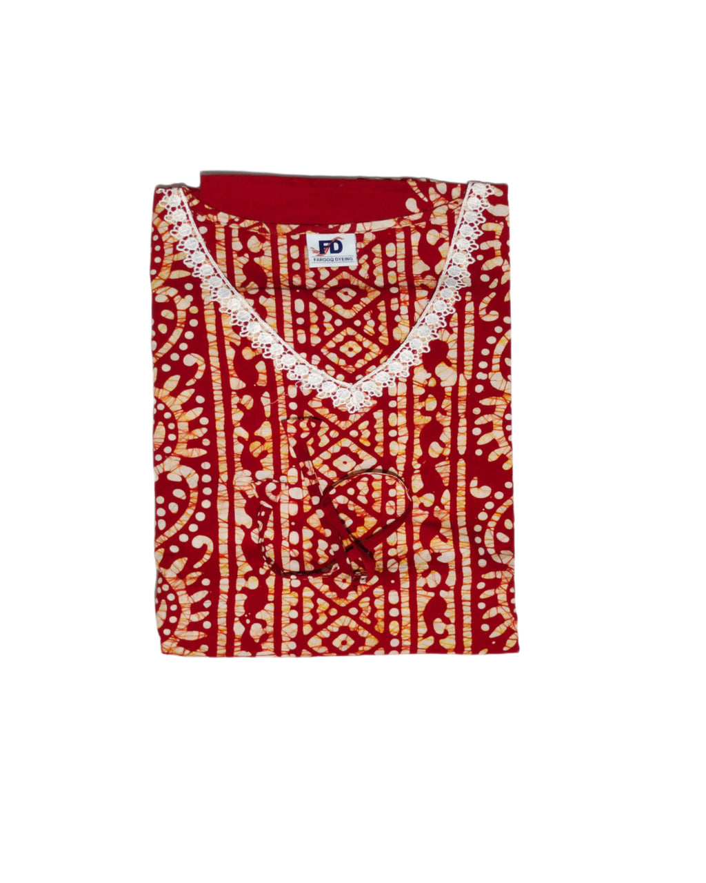 Bombay Batik Pure Cotton Kaftan Batik Handwork – Red   Colour
