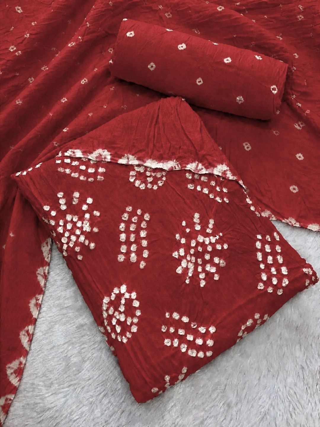 Pure Cotton Handcrafted Bandhani Suit Set With Dupatta – Red Tie-Dye