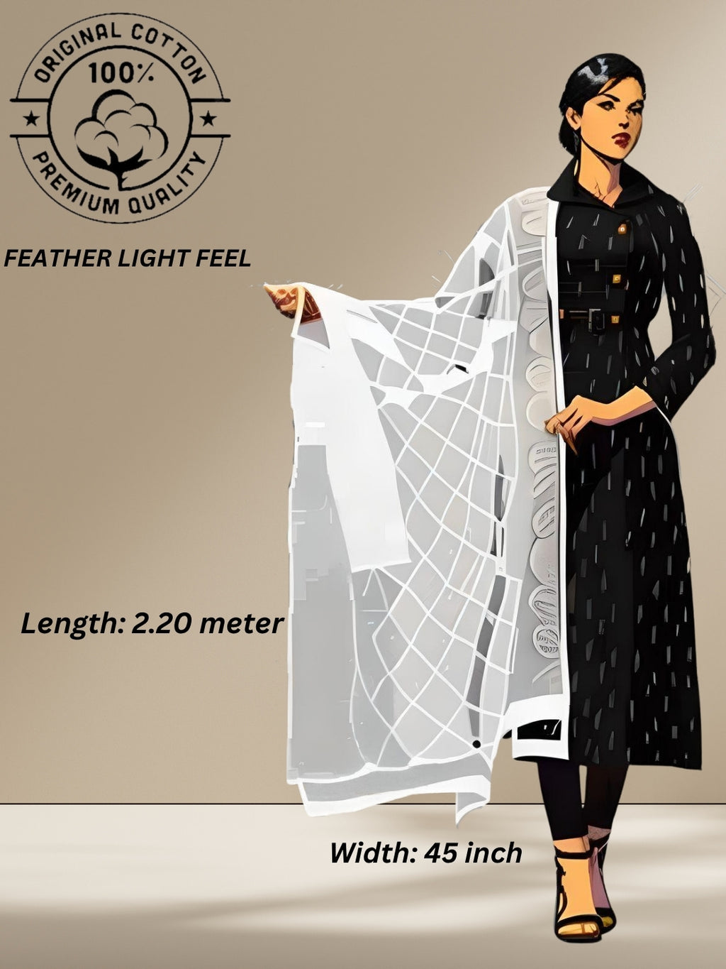 Bombay Batik Pure Cotton Dupatta Batik Handwork – Grey Colour