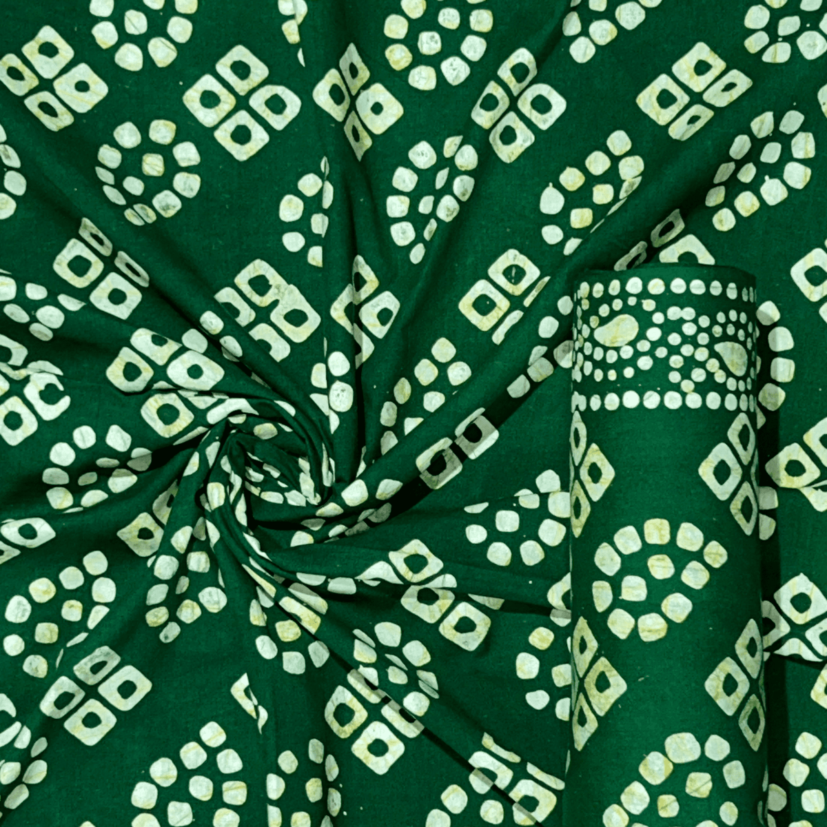 Stylish Green Hand Batik Print Pure Cotton Fabric – 3 meters (Custom Stitching)
