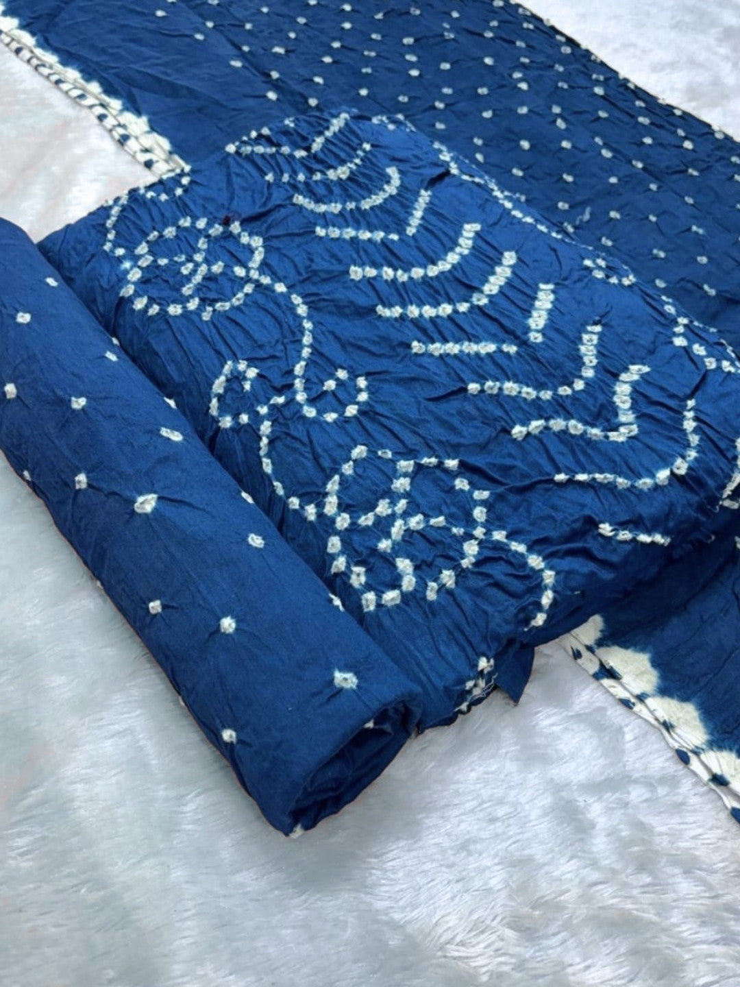 Pure Cotton Handcrafted Bandhani Suit Set With Dupatta – Blue Rajkot Collection