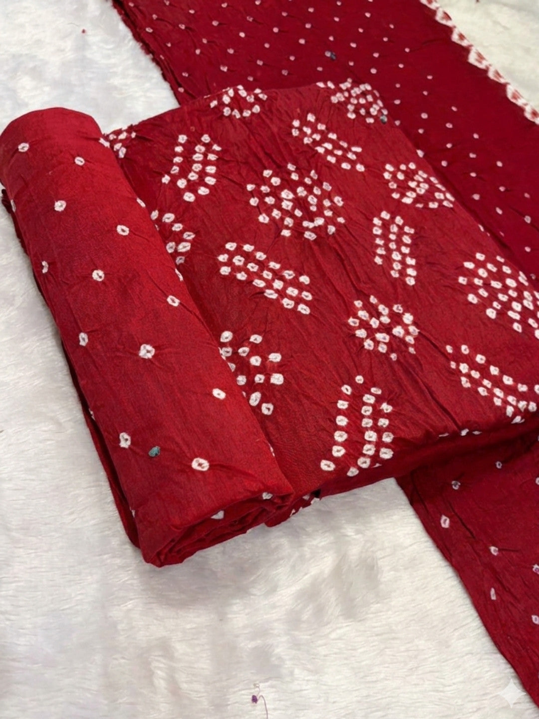 Pure Cotton Handcrafted Bandhani Suit Set With Dupatta – Red Tie-Dye