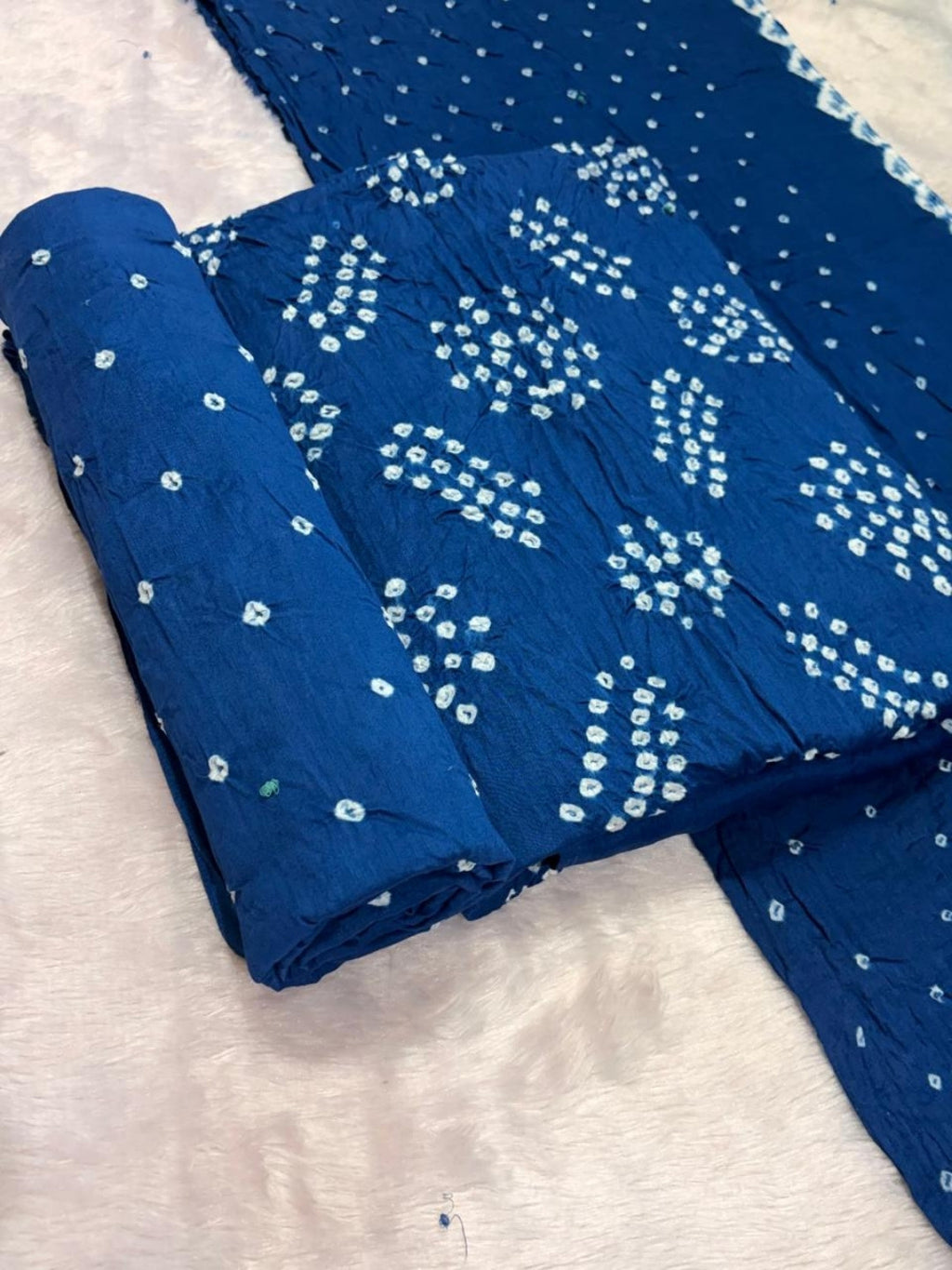 Pure Cotton Handcrafted Bandhani Suit Set With Dupatta – Blue Tie-Dye