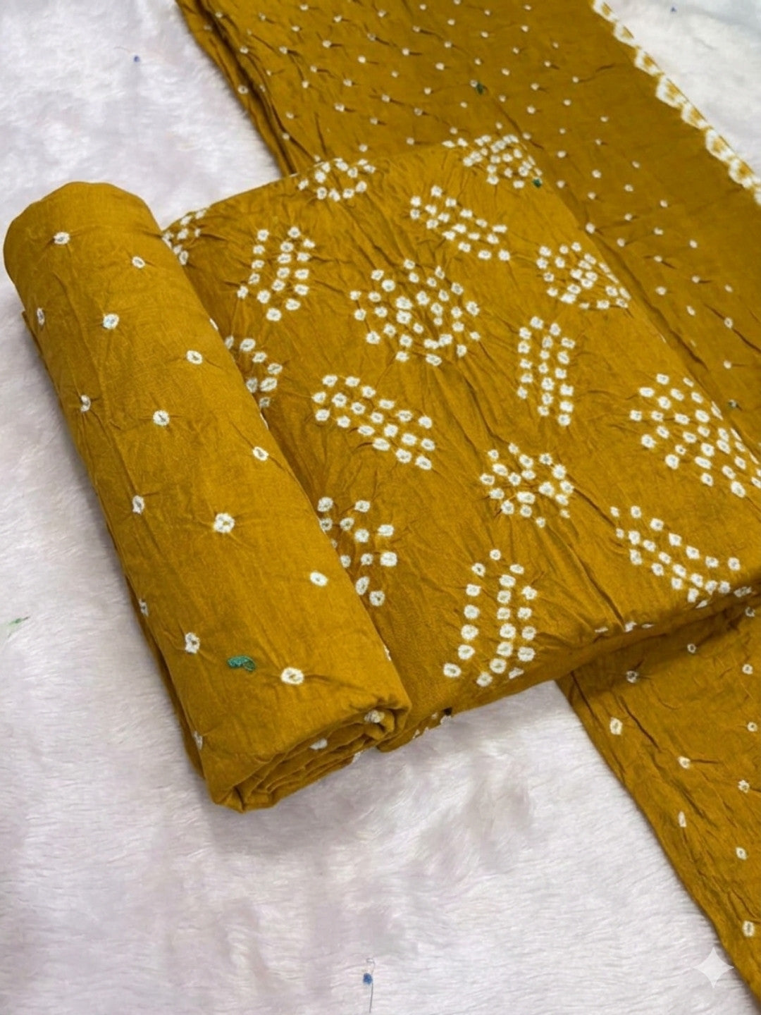Pure Cotton Handcrafted Bandhani Suit Set With Dupatta – Mustard Yellow Tie-Dye