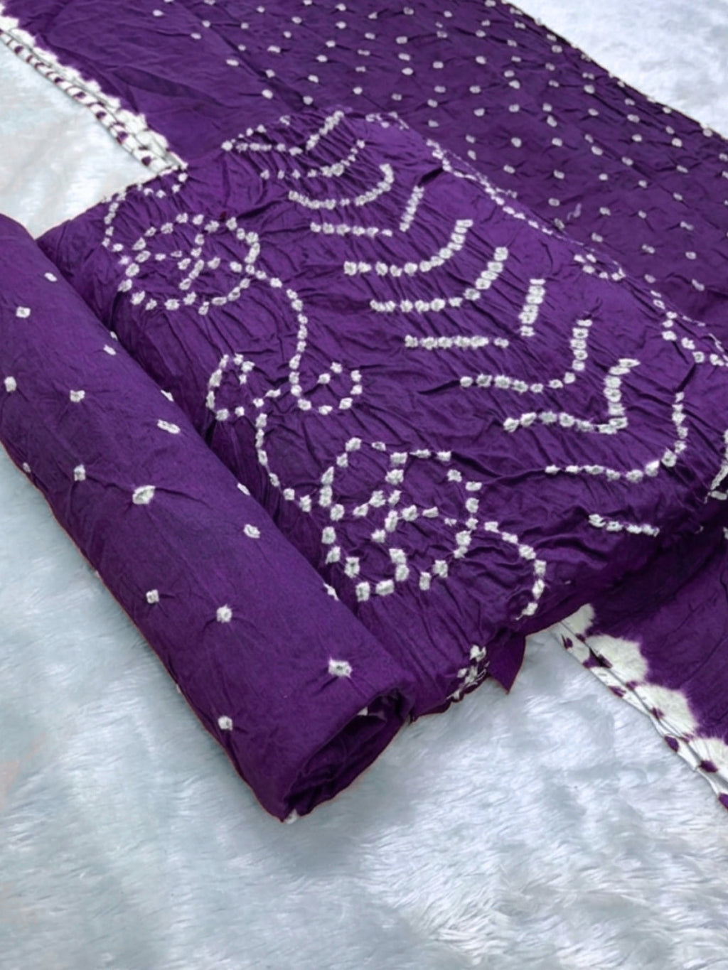 Pure Cotton Handcrafted Bandhani Suit Set With Dupatta – Purple Rajkot Collection