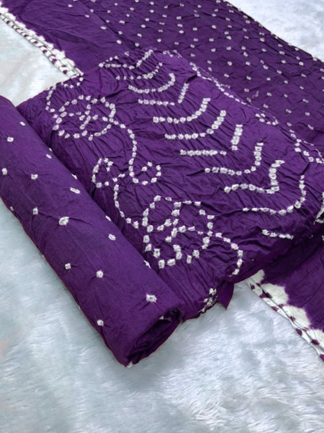 Pure Cotton Handcrafted Bandhani Suit Set With Dupatta – Purple Rajkot Collection