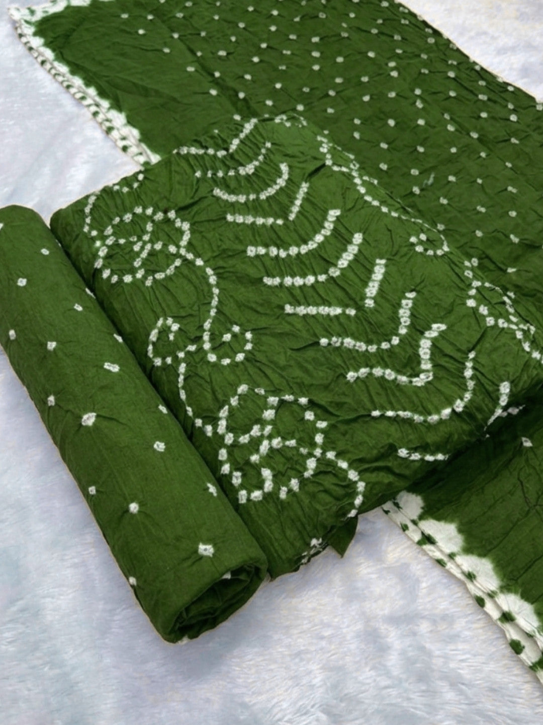 Pure Cotton Handcrafted Bandhani Suit Set With Dupatta – Olive Green Rajkot Collection