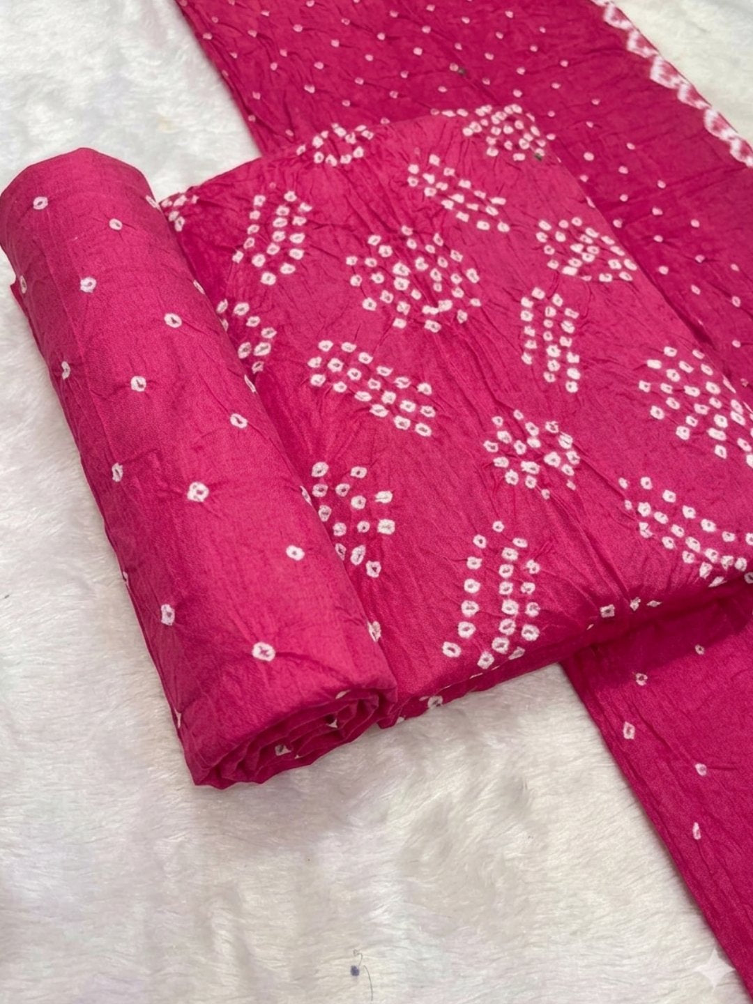 Pure Cotton Handcrafted Bandhani Suit Set With Dupatta – Pink Tie-Dye