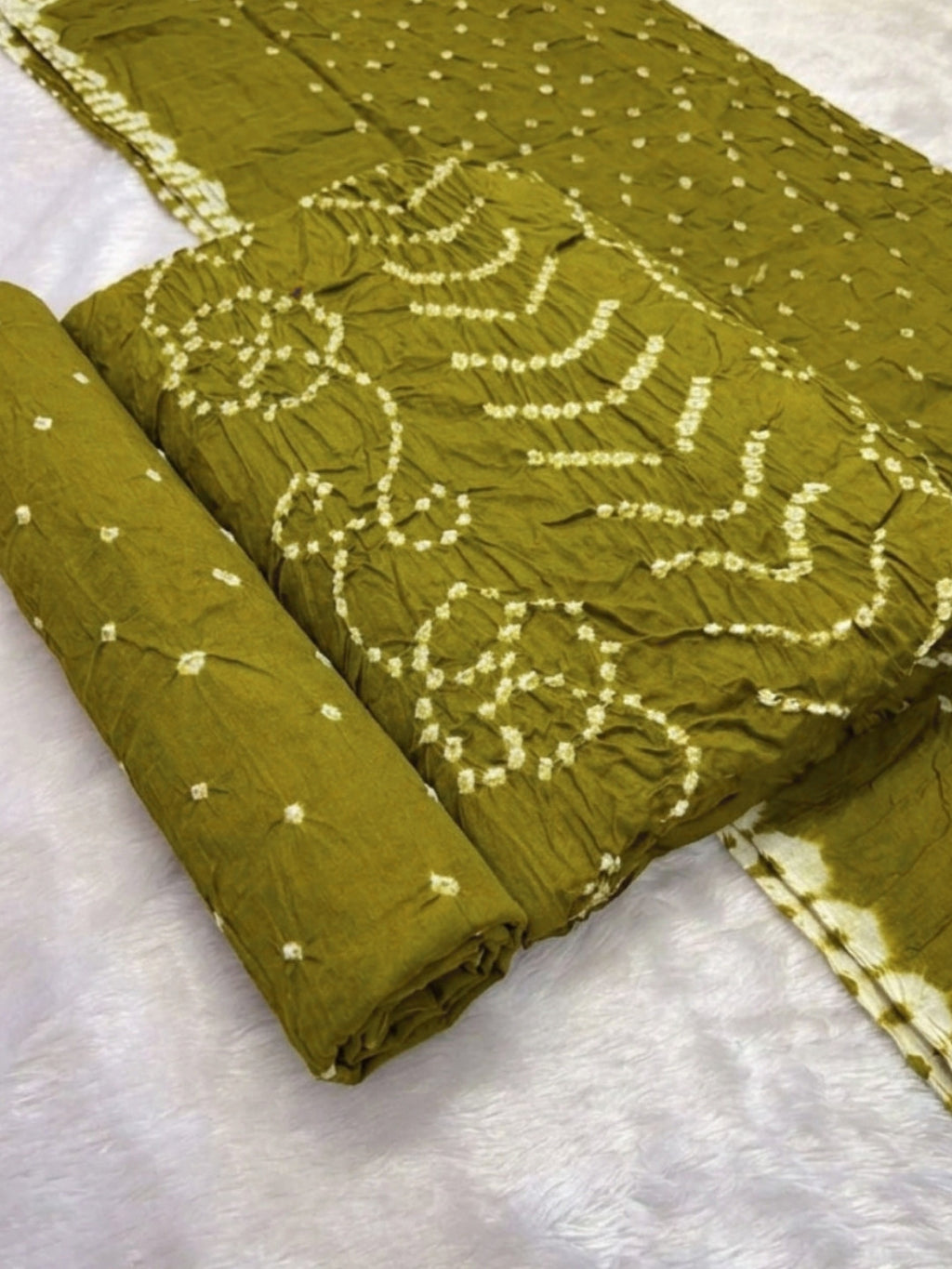 Pure Cotton Handcrafted Bandhani Suit Set With Dupatta – Khaki Rajkot Collection