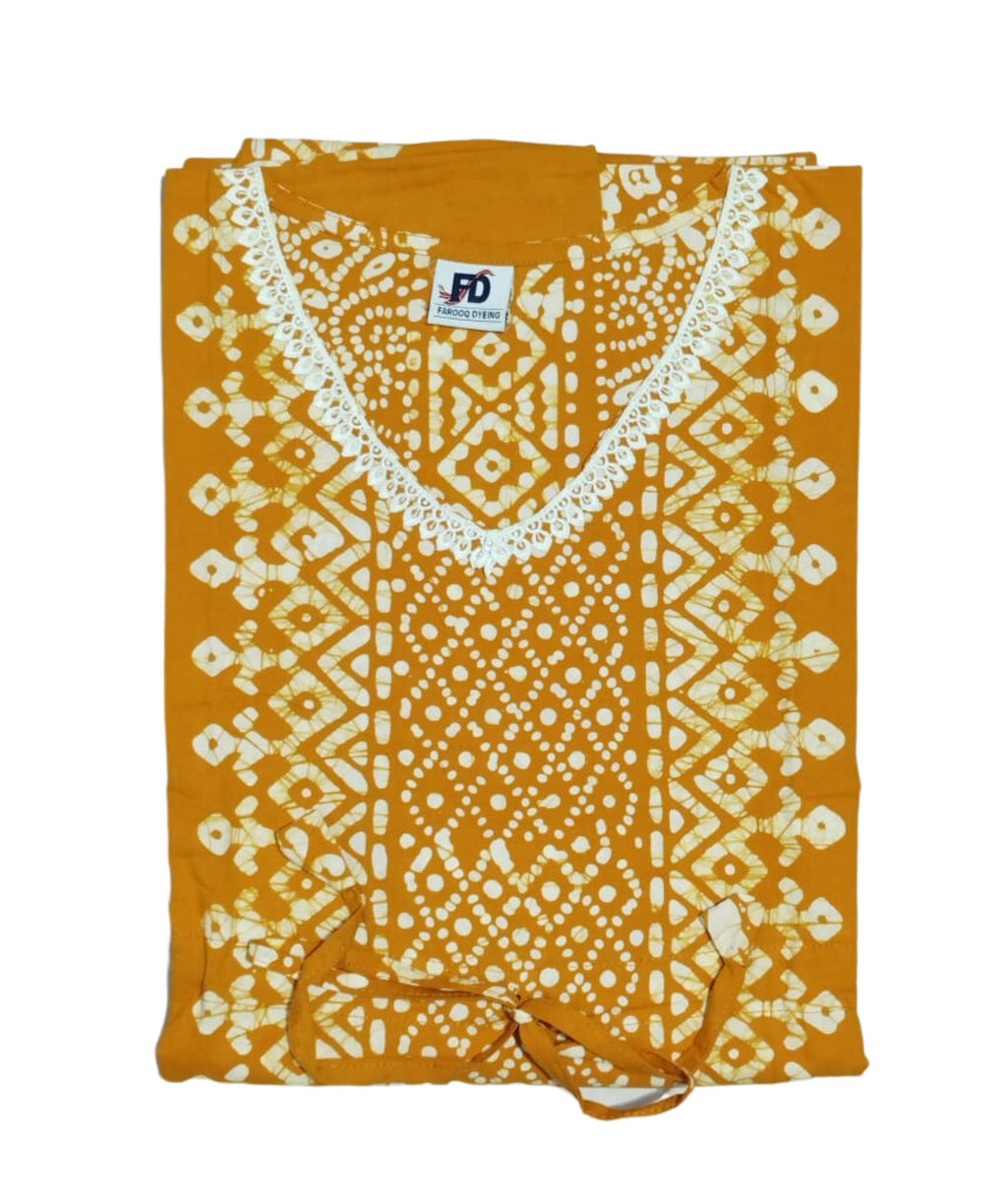 Bombay Batik Pure Cotton Kaftan Hand Block Printing – Yellow Colour