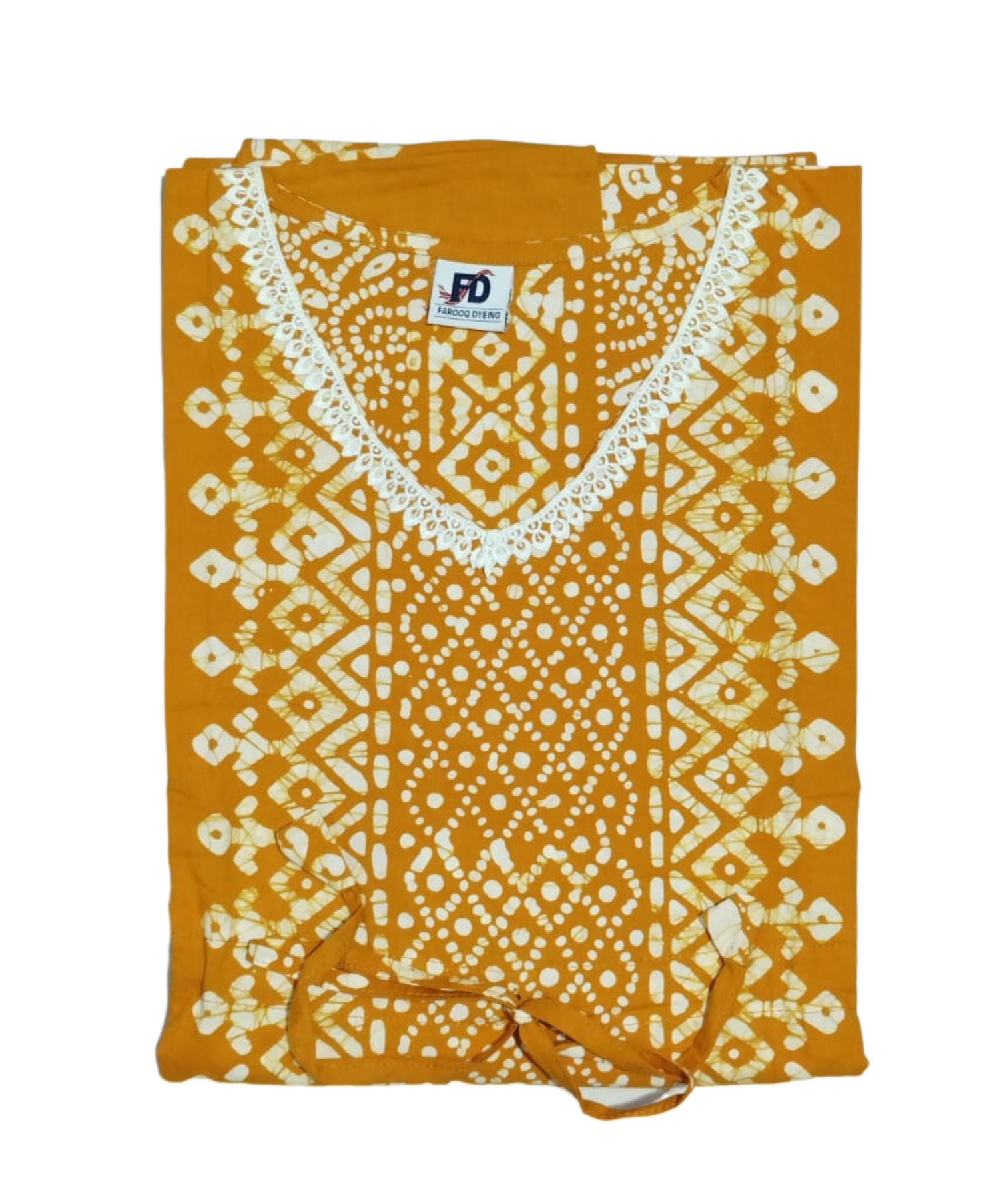 Bombay Batik Pure Cotton Kaftan Hand Block Printing – Yellow Colour