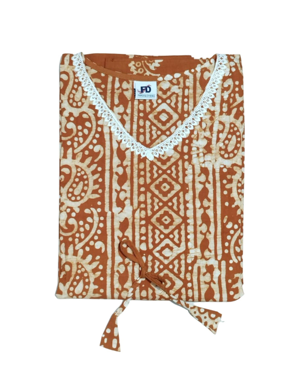 Bombay Batik Pure Cotton Kaftan Batik Handwork – Brown Colour