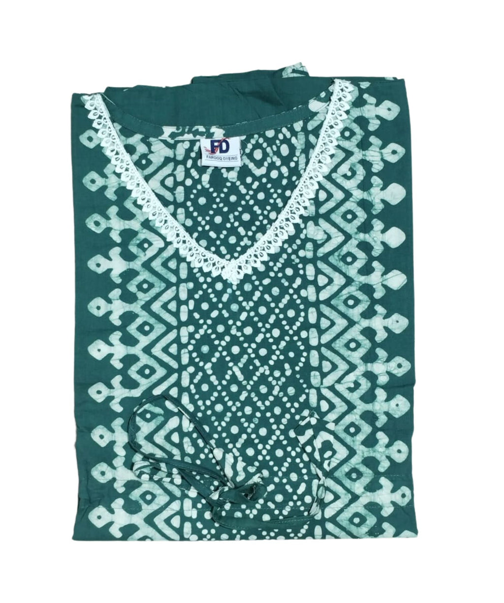Bombay Batik Pure Cotton Kaftan Hand Block Printing – Teal Green Colour
