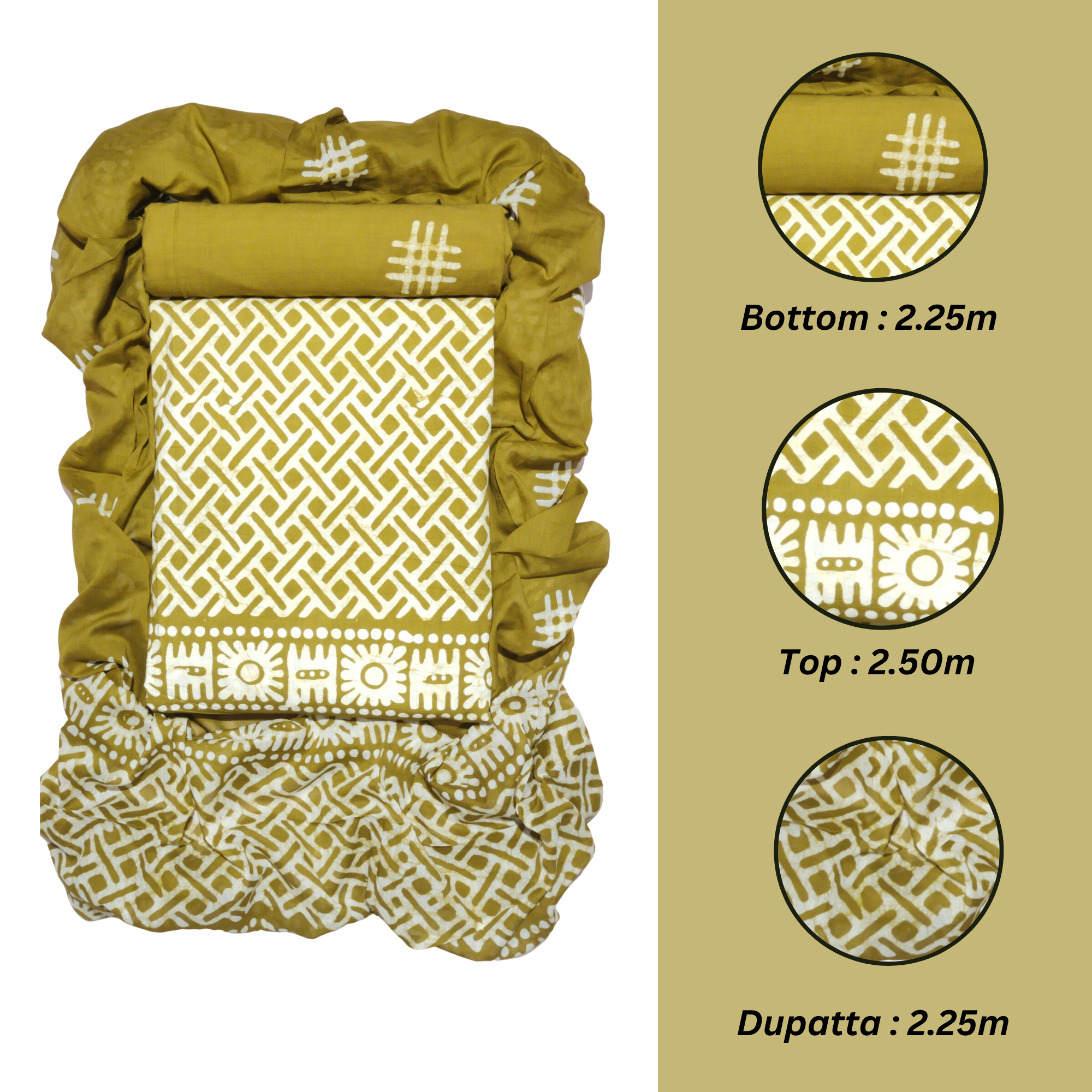Khaaki Hand Block Pure Cotton Suit Set With Dupatta