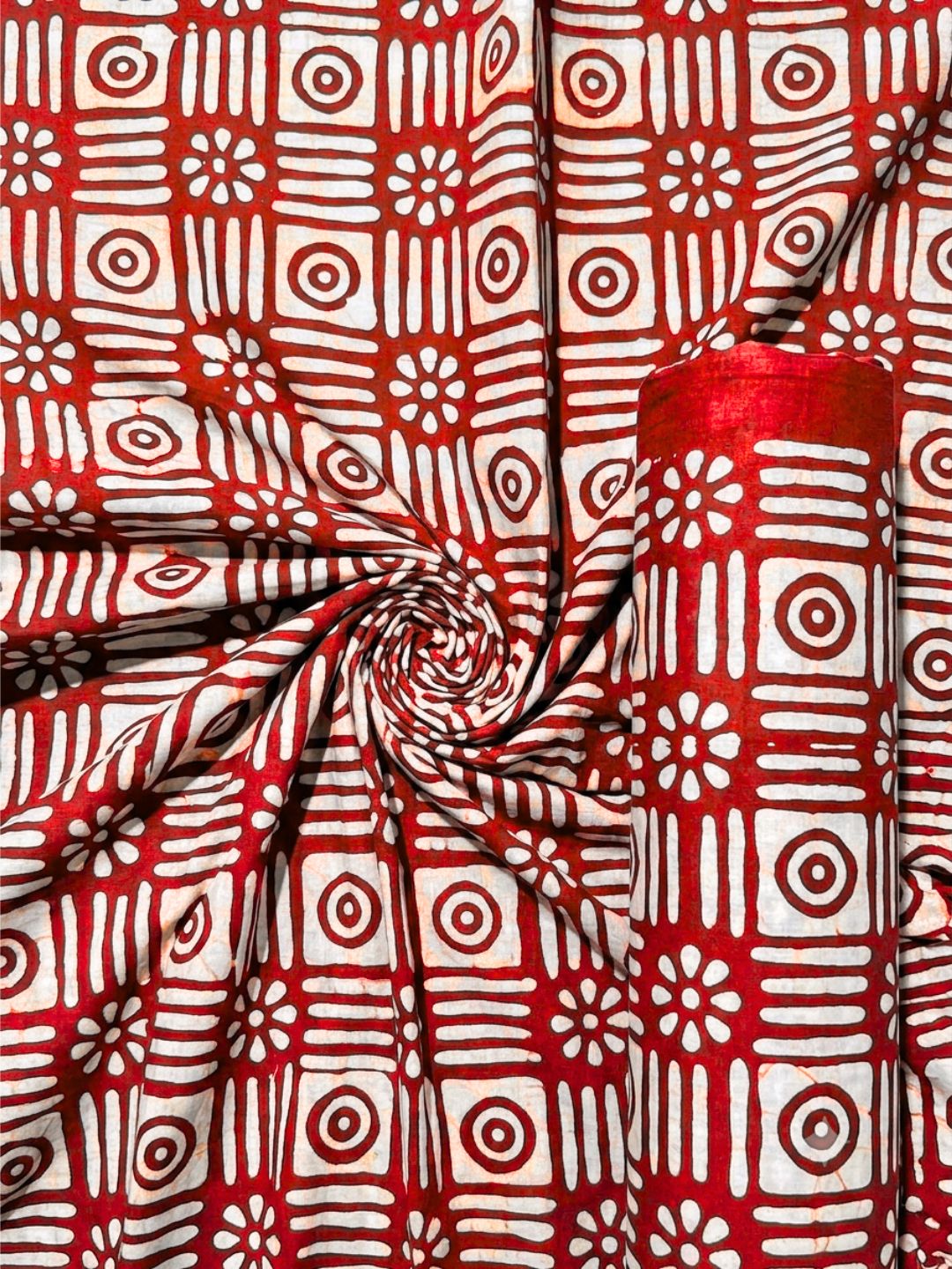 Red Hand Batik Print Pure Cotton Fabric – 3 meters (Casual Wear Stitching)