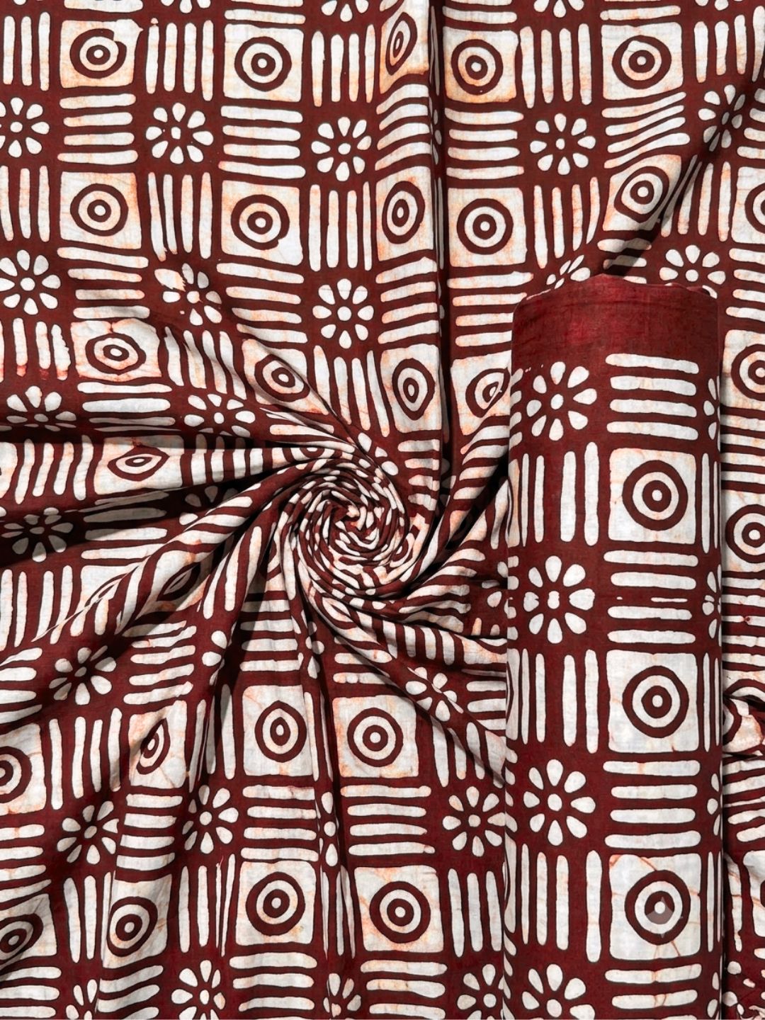Maroon Hand Batik Print Pure Cotton Fabric – 3 meters (Custom Stitching)