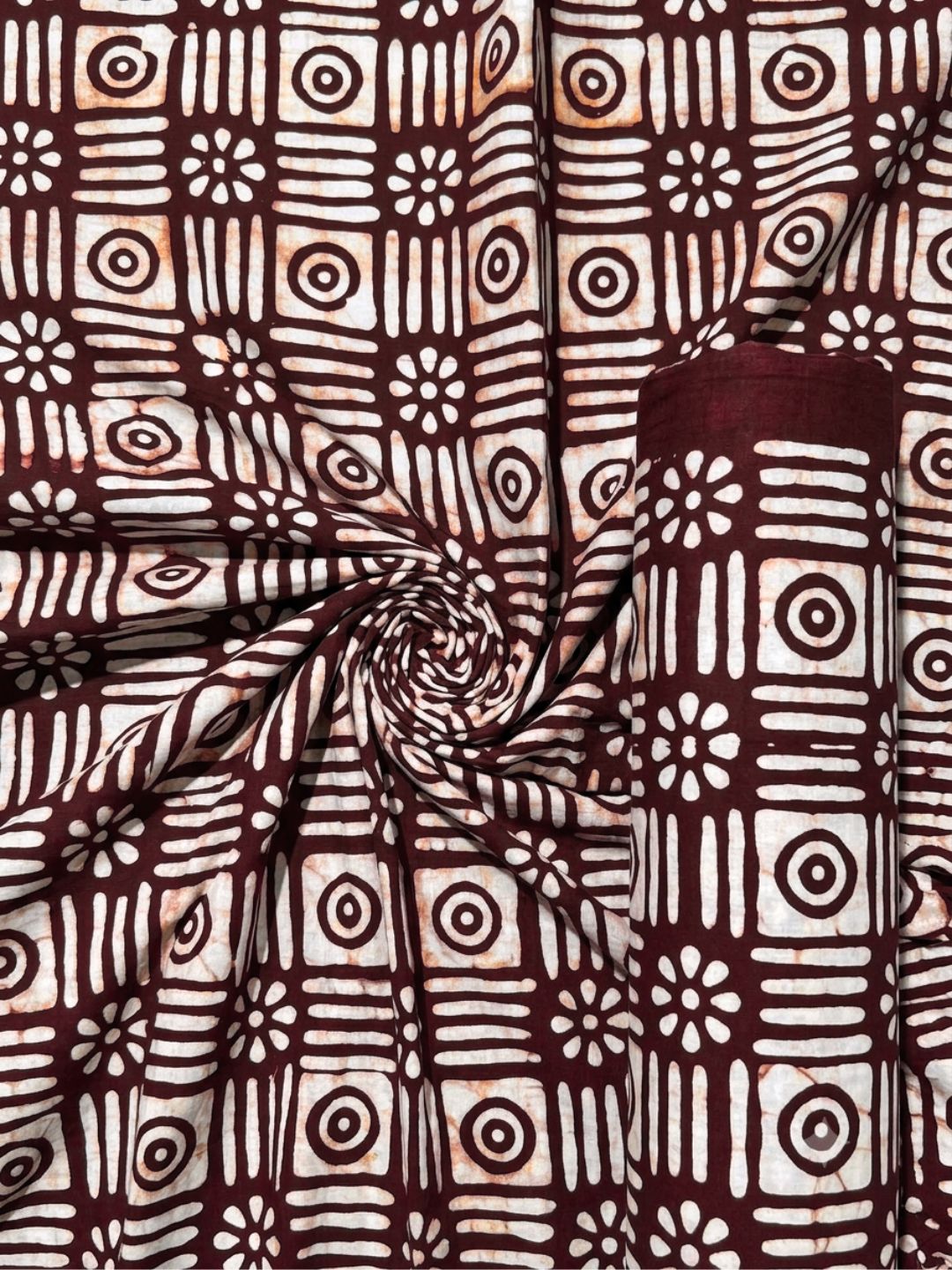 Coffee Hand Batik Print Pure Cotton Fabric – 3 meters (Custom Stitching)