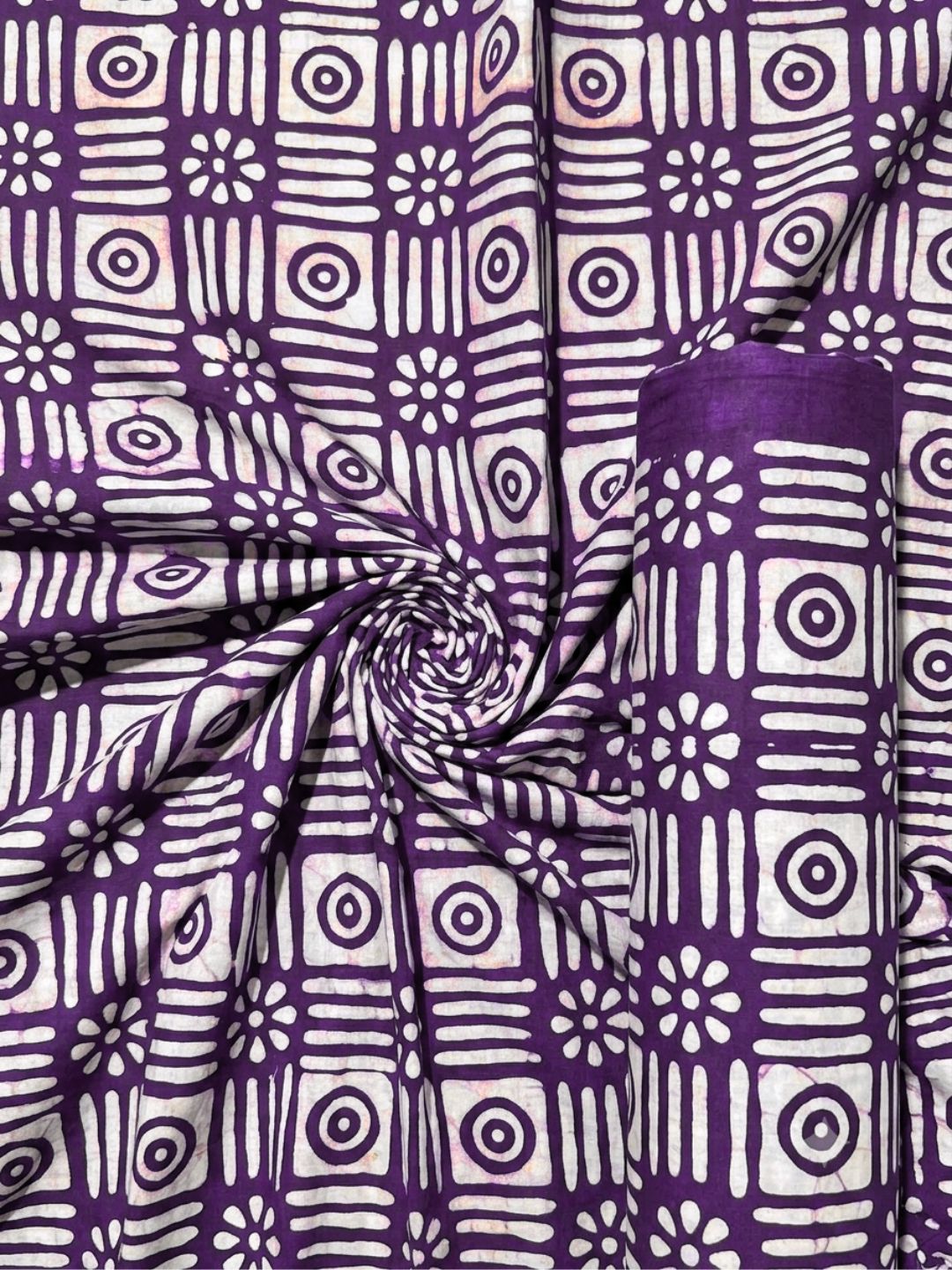 Purple Hand Batik Print Pure Cotton Fabric – 3 meters (Custom Stitching)
