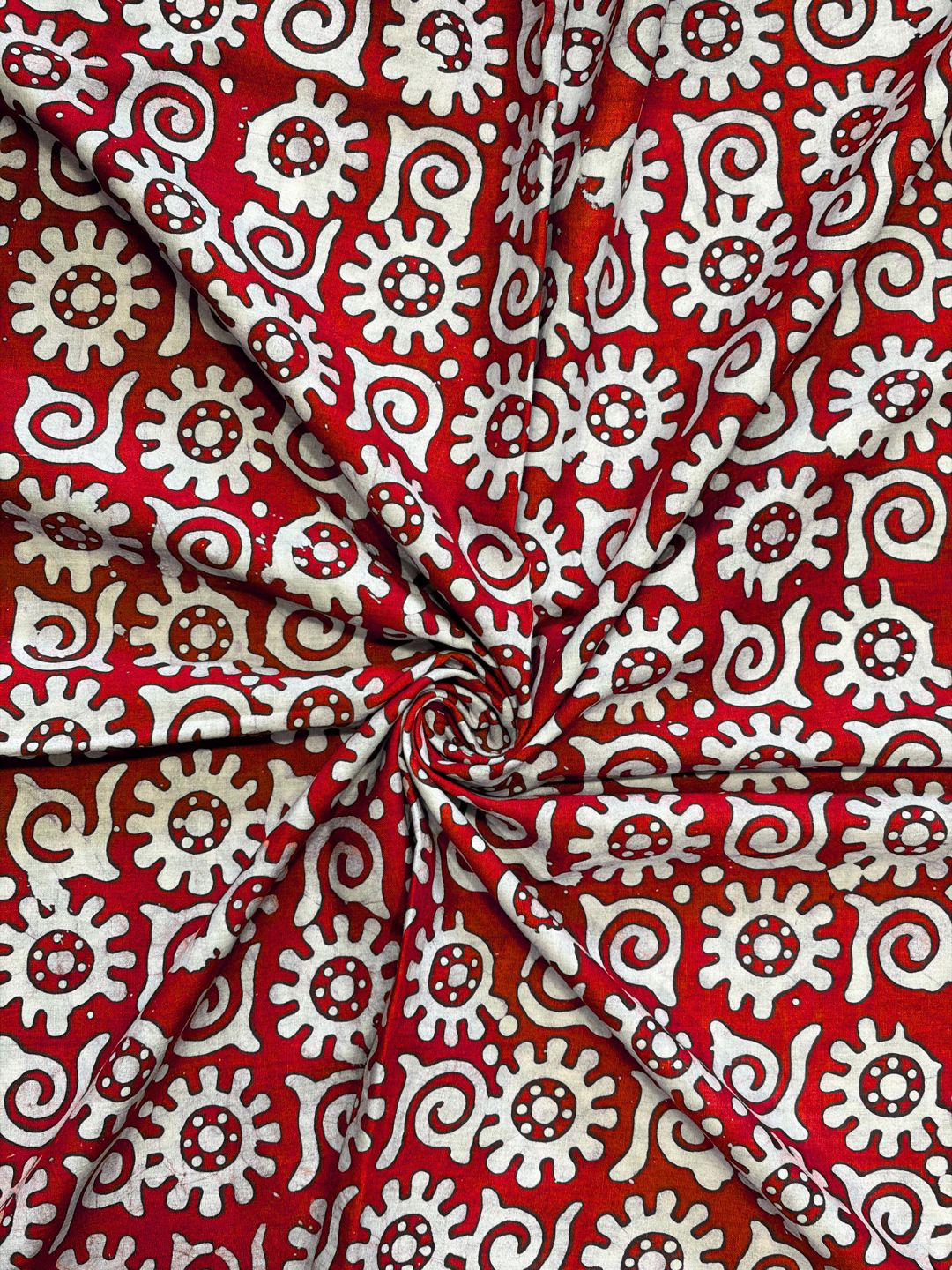 Red Hand Batik Print Pure Cotton Fabric – 3 meters (Tunic Stitching)