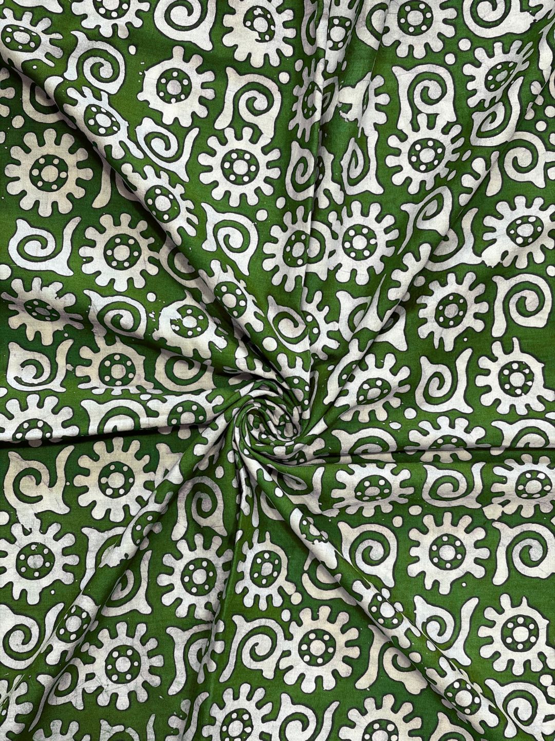 Mehndi Green Hand Batik Print Pure Cotton Fabric – 3 meters (Kurta Stitching)