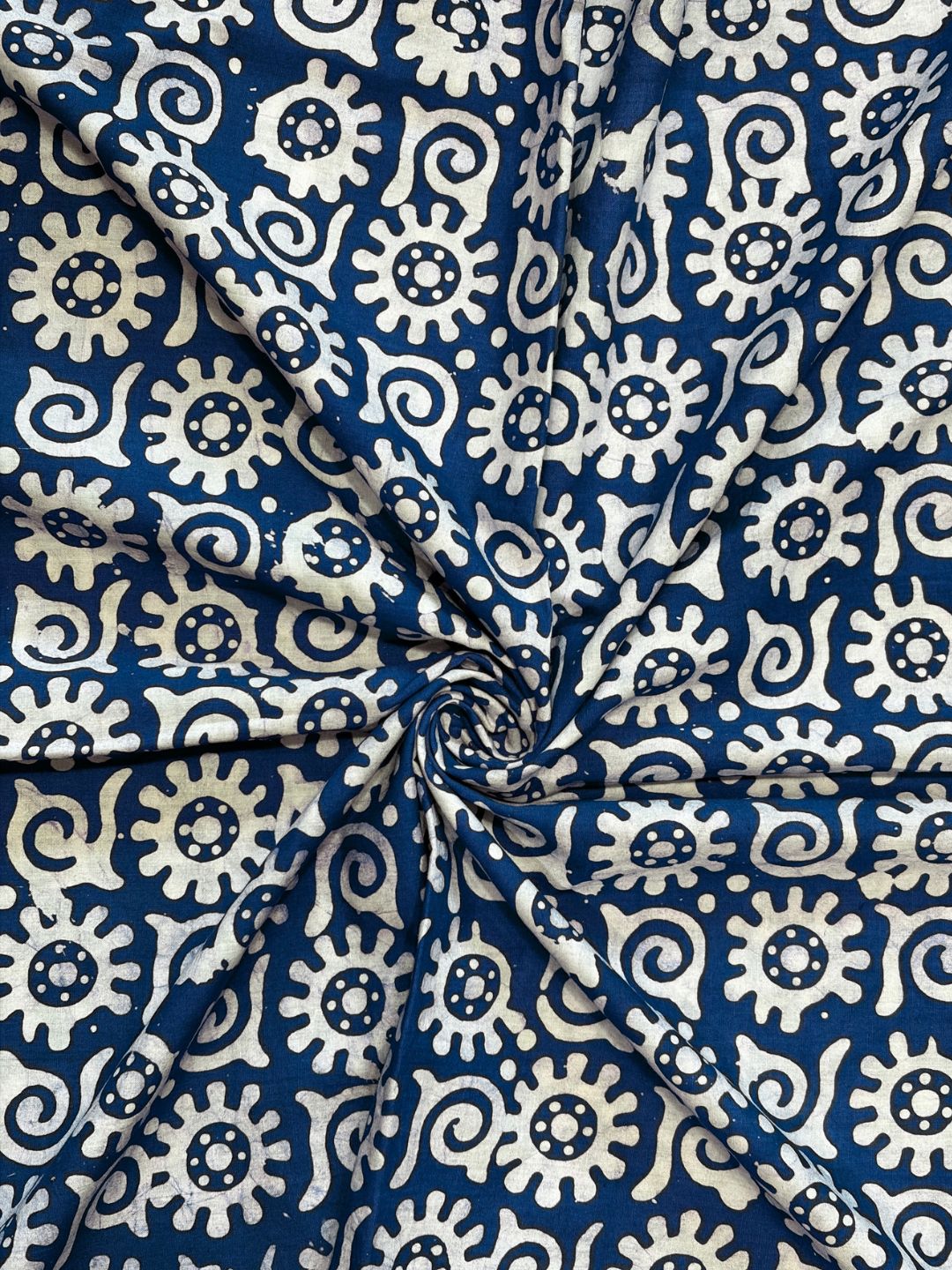 Navy Blue Hand Batik Print Cotton Fabric
