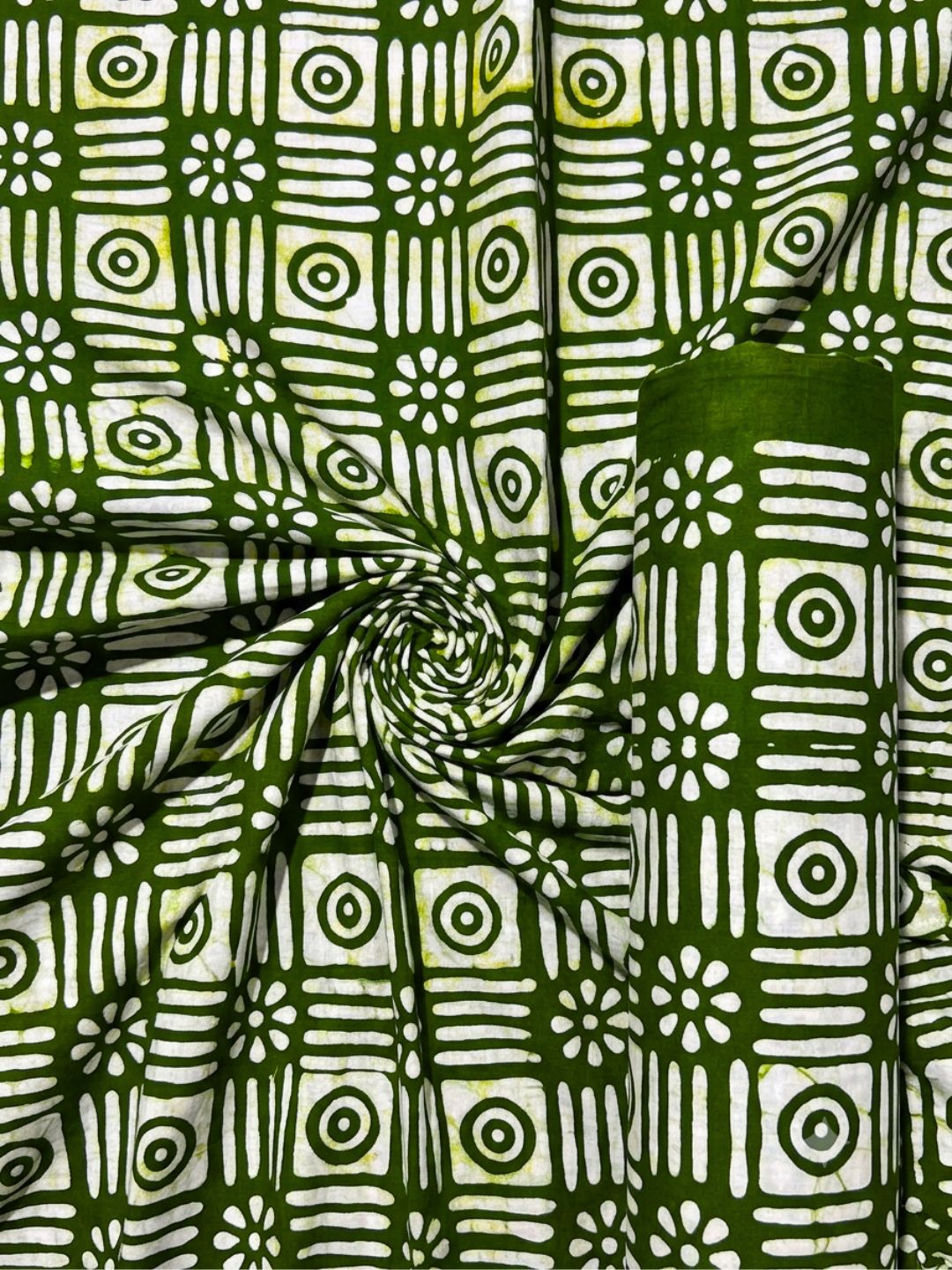 Green Hand Batik Print Pure Cotton Fabric – 3 meters (Tunic Stitching)