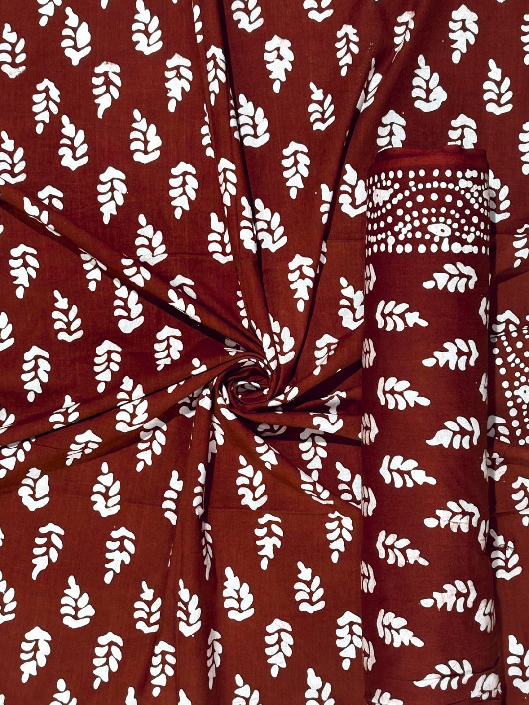 Elegant Maroon Hand Batik Print Pure Cotton Fabric – 3 meters (Top Stitching)